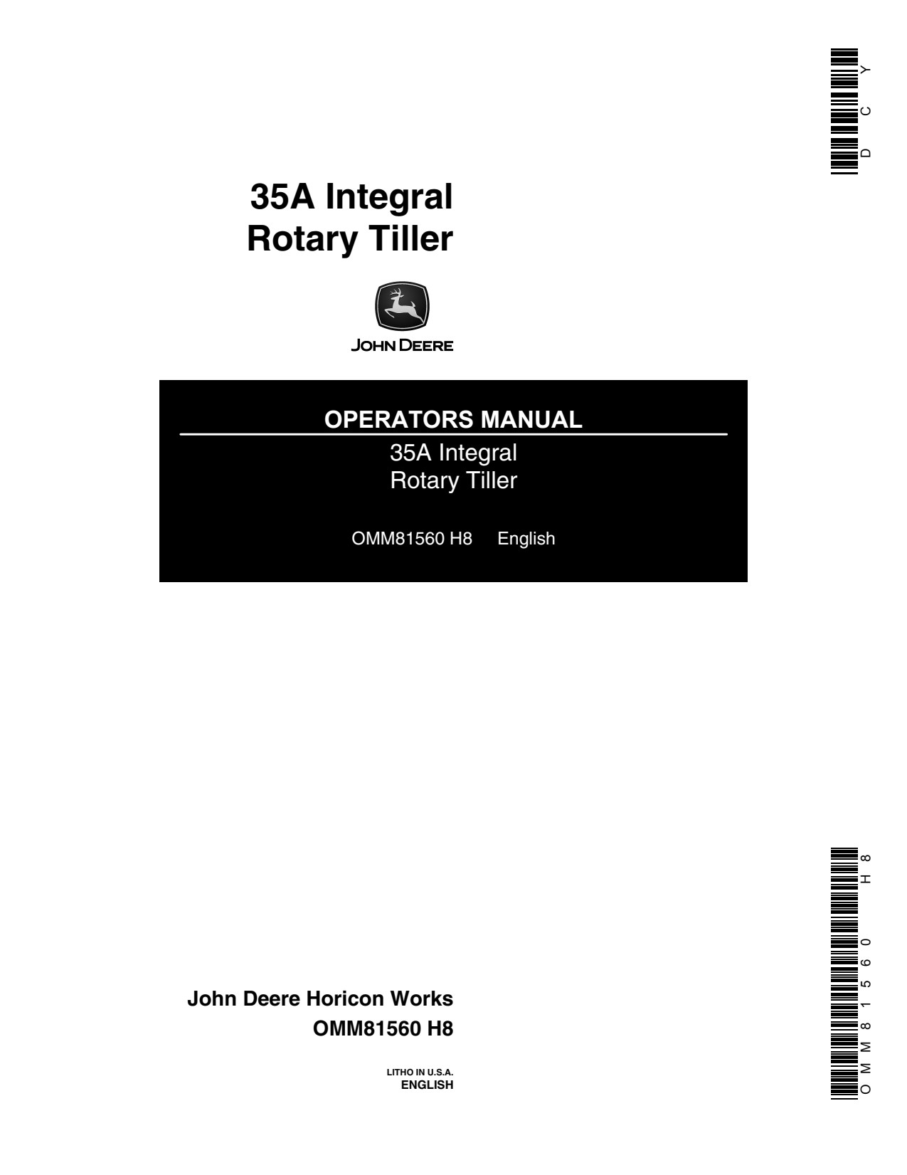 John Deere 35A 400 Integral Rotary Tiller Operator Manual OMM81560 1 John Deere 35A 400 Integral Rotary Tiller Operator Manual OMM81560