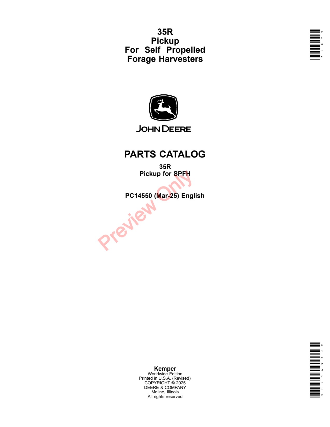 John Deere 35R Self Propelled Forage Harvester Parts Catalog PC14550 1 John Deere 35R Self Propelled Forage Harvester Parts Catalog PC14550