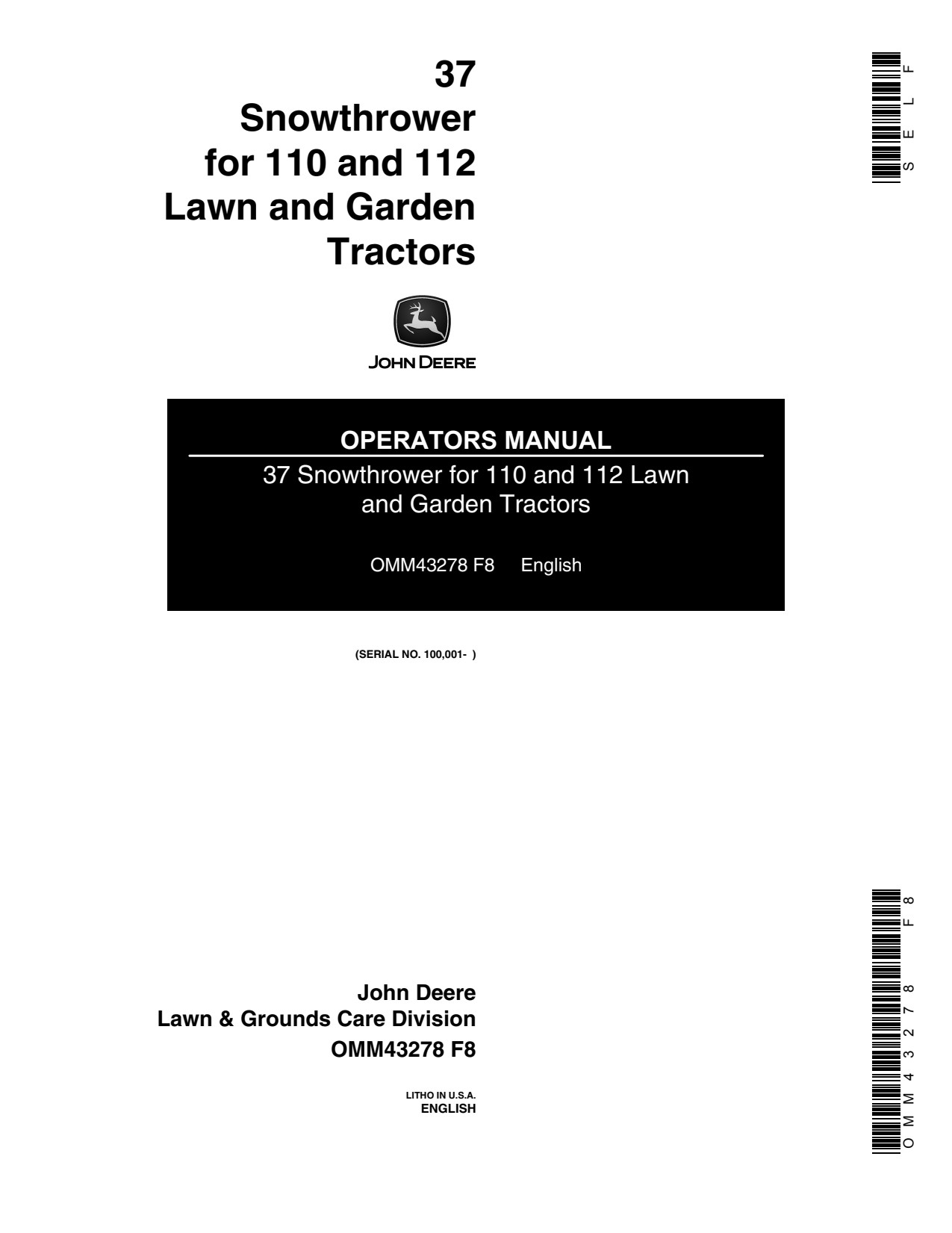 John Deere 37 110 112 Garden Tractor Operator Manual OMM43278 1 John Deere 37 110 112 Garden Tractor Operator Manual OMM43278
