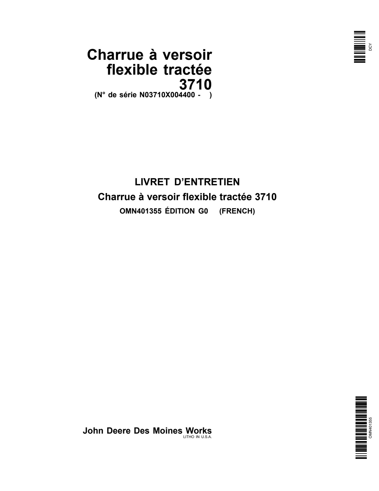 John Deere 3710 Drawn Rigid Moldboard Plow Operator Manual OMN401355 FR 1 John Deere 3710 Drawn Rigid Moldboard Plow Operator Manual OMN401355 FR
