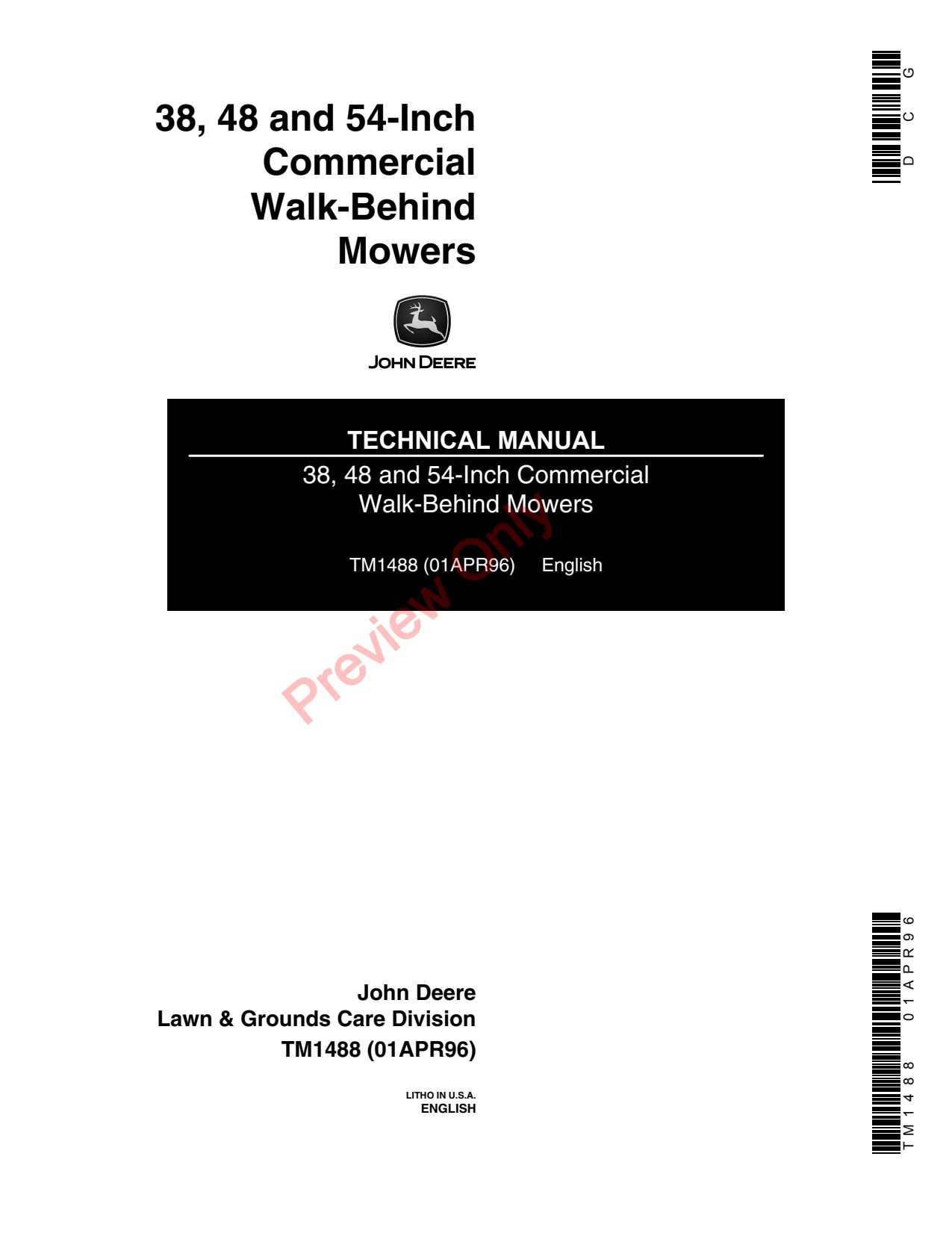 John Deere 38 Inch 48 54 Commercial Walk-Behind Mower Technical Manual TM1488 1 John Deere 38 Inch 48 54 Commercial Walk-Behind Mower Technical Manual TM1488
