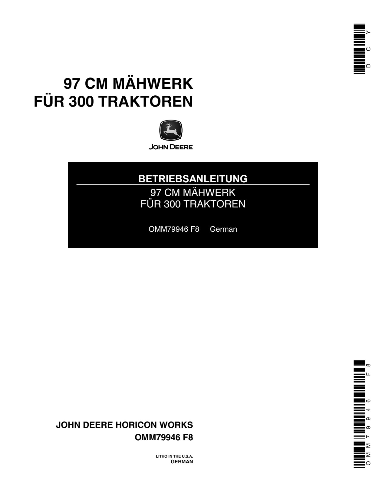 John Deere 38 Inch 97 300 Rotary Mower Operator Manual OMM79946 DE 1 John Deere 38 Inch 97 300 Rotary Mower Operator Manual OMM79946 DE