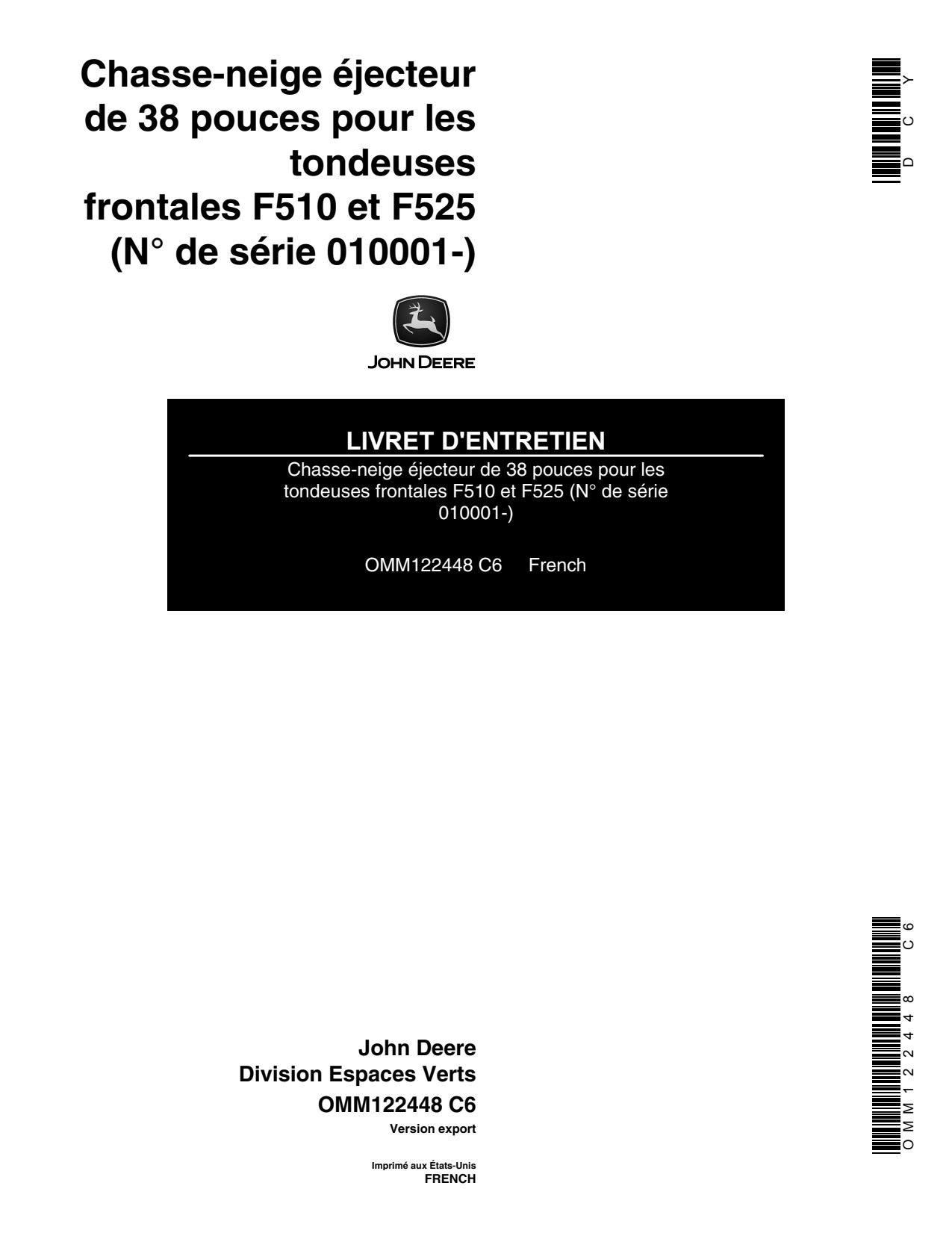 John Deere 38 Inch F510 Front Mower Operator Manual OMM122448 FR 1 John Deere 38 Inch F510 Front Mower Operator Manual OMM122448 FR