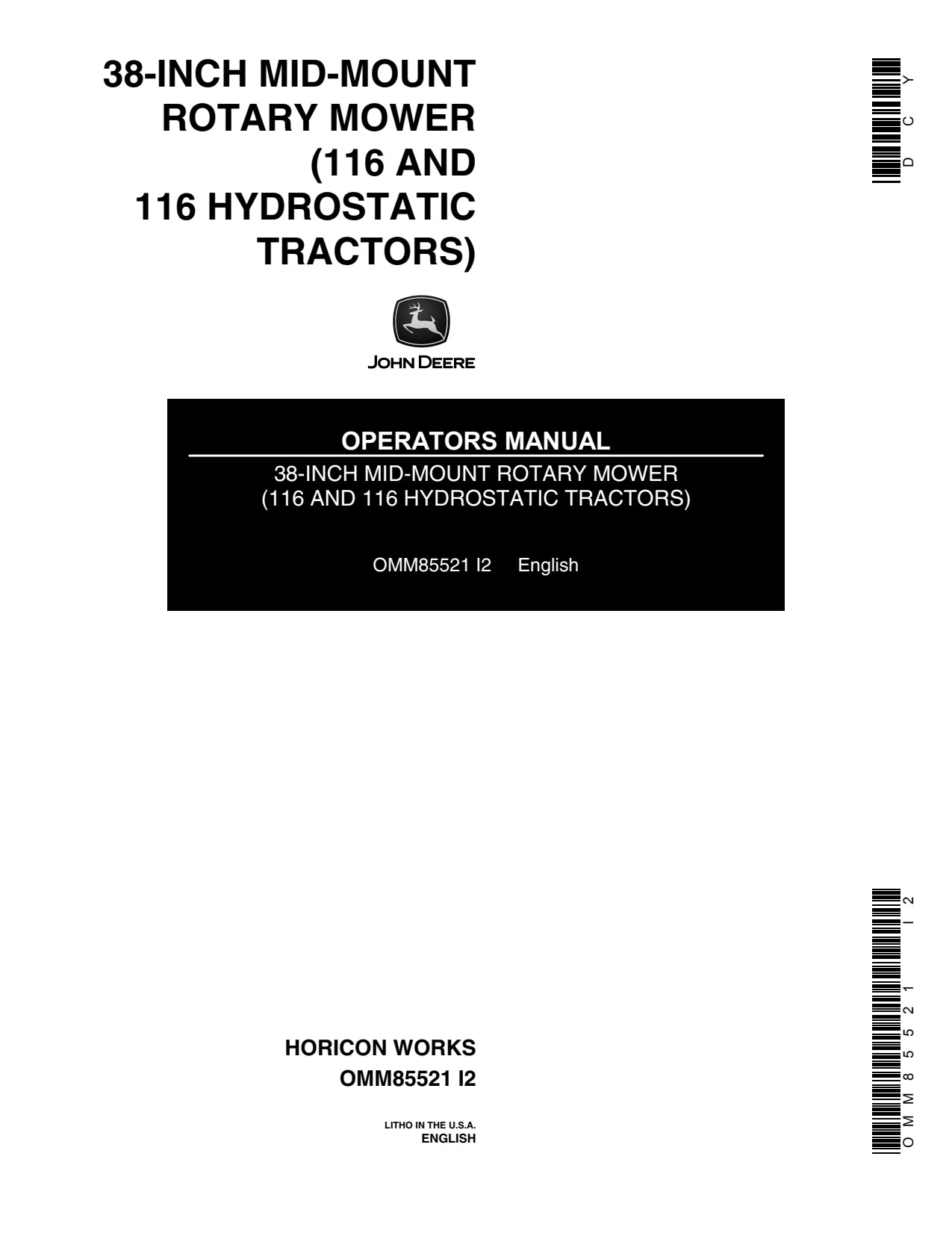 John Deere 38 Inch Mid-mount Rotary Mower Operator Manual OMM85521 1 John Deere 38 Inch Mid-mount Rotary Mower Operator Manual OMM85521