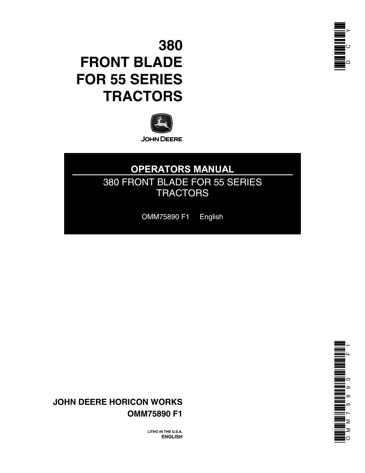John Deere 380 54 Inch 55 Front Blade Operator Manual OMM75890 1 John Deere 380 54 Inch 55 Front Blade Operator Manual OMM75890