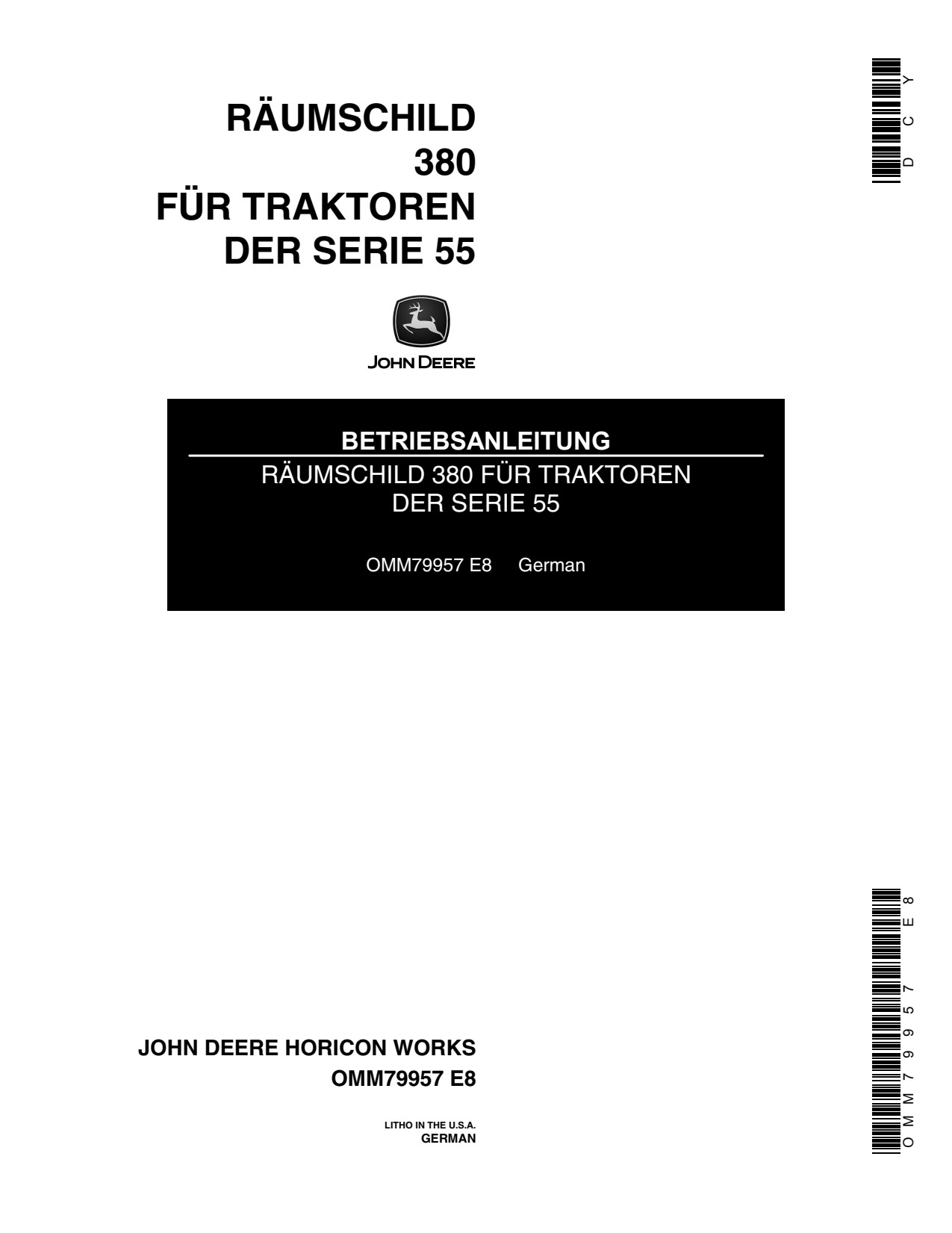 John Deere 380 55 655 to 955 Front Blade Operator Manual OMM79957 DE 1 John Deere 380 55 655 to 955 Front Blade Operator Manual OMM79957 DE