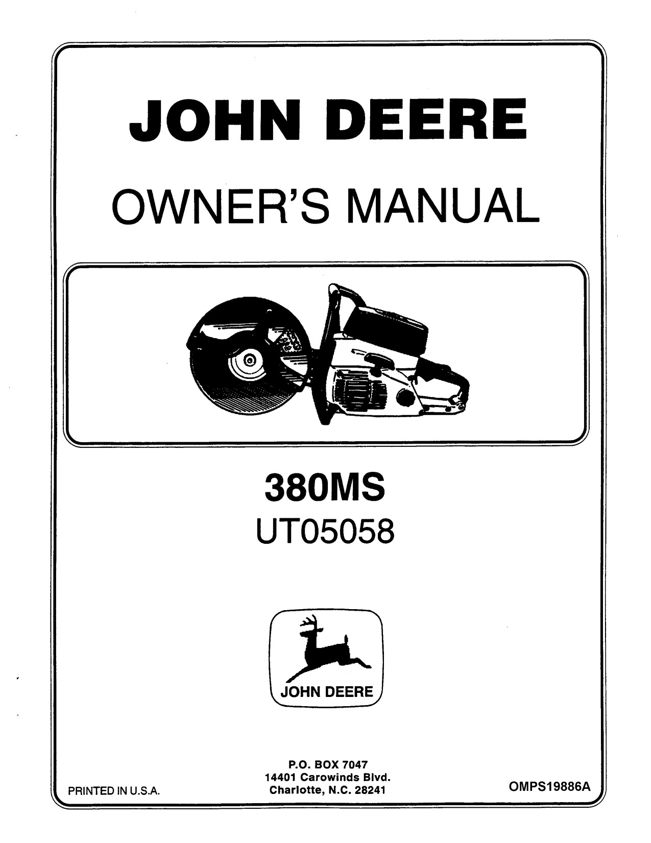 John Deere 380MS UT05058 UT05066 Multi Purpose Saw Operator Manual OMPS19886A 1 John Deere 380MS UT05058 UT05066 Multi Purpose Saw Operator Manual OMPS19886A