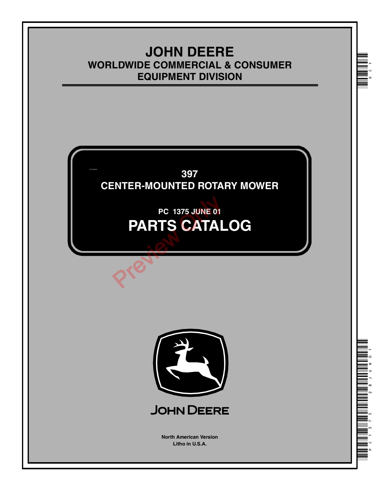 John Deere 397 Center-mounted Rotary Mower Parts Catalog PC1375 1 John Deere 397 Center-mounted Rotary Mower Parts Catalog PC1375