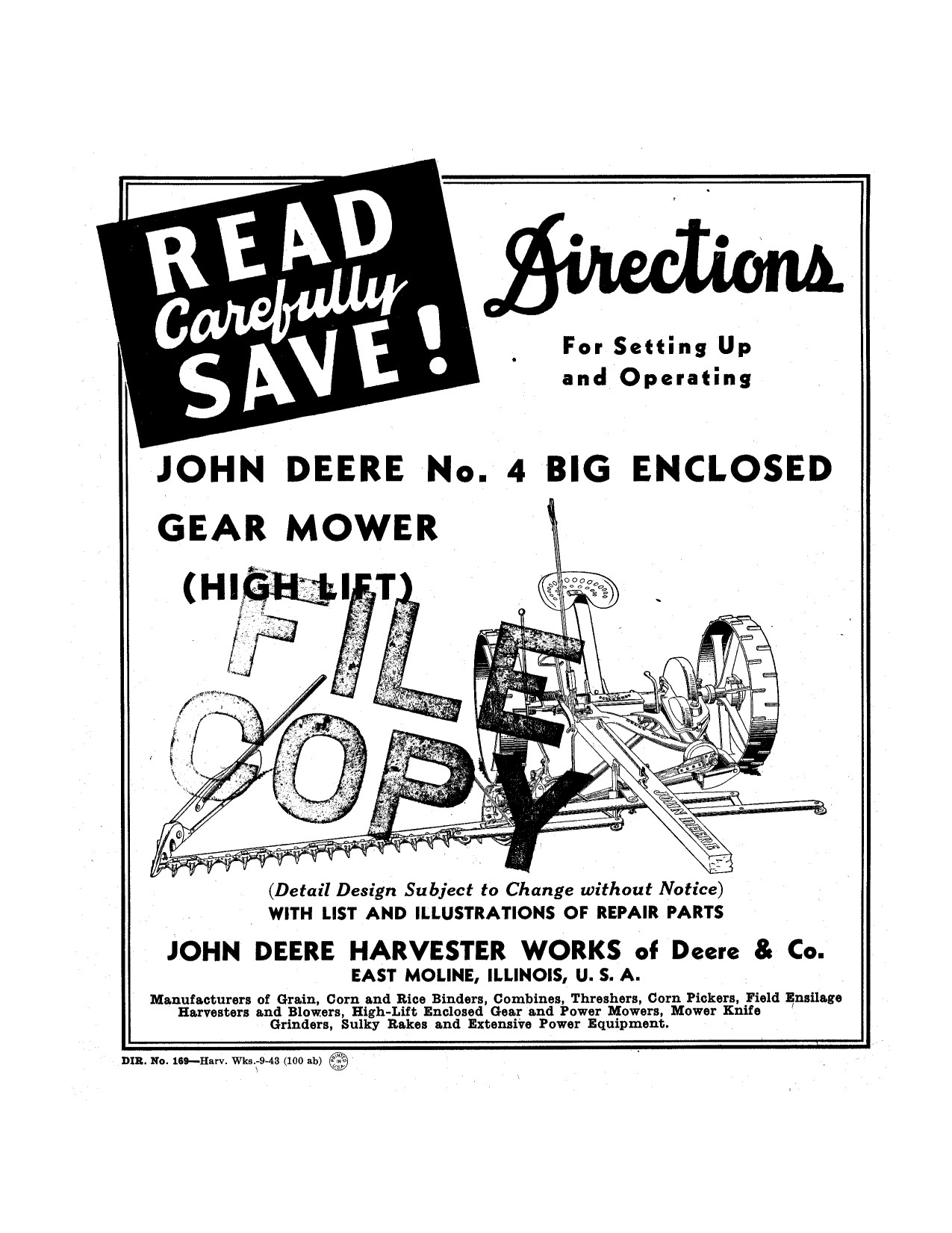 John Deere 4 Enclosed Gear Mower Operator Manual DIR169 1 John Deere 4 Enclosed Gear Mower Operator Manual DIR169