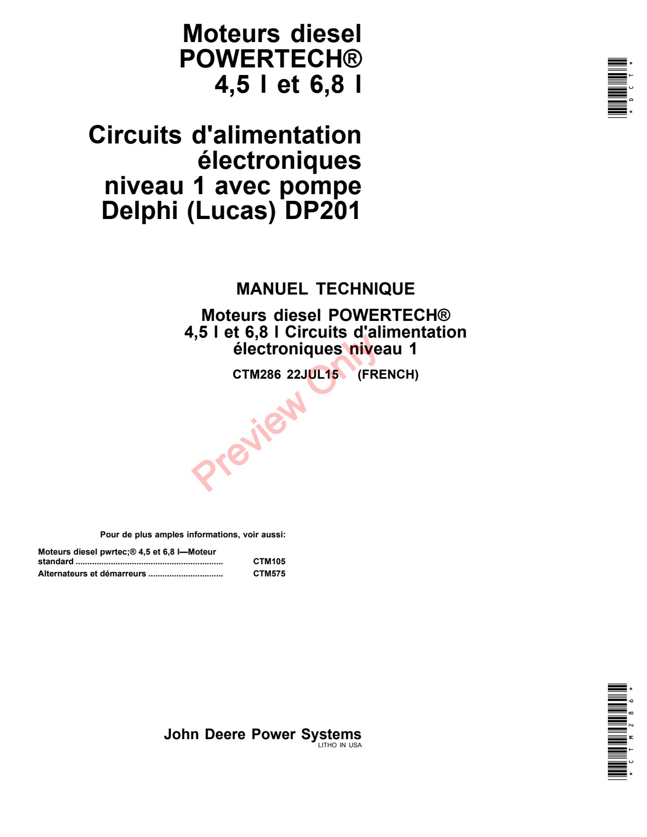 John Deere 4.5L 4045 6.8L 6068 DP201 OEM Diesel Engine Component Technical Manual CTM286 FR 1 John Deere 4.5L 4045 6.8L 6068 DP201 OEM Diesel Engine Component Technical Manual CTM286 FR