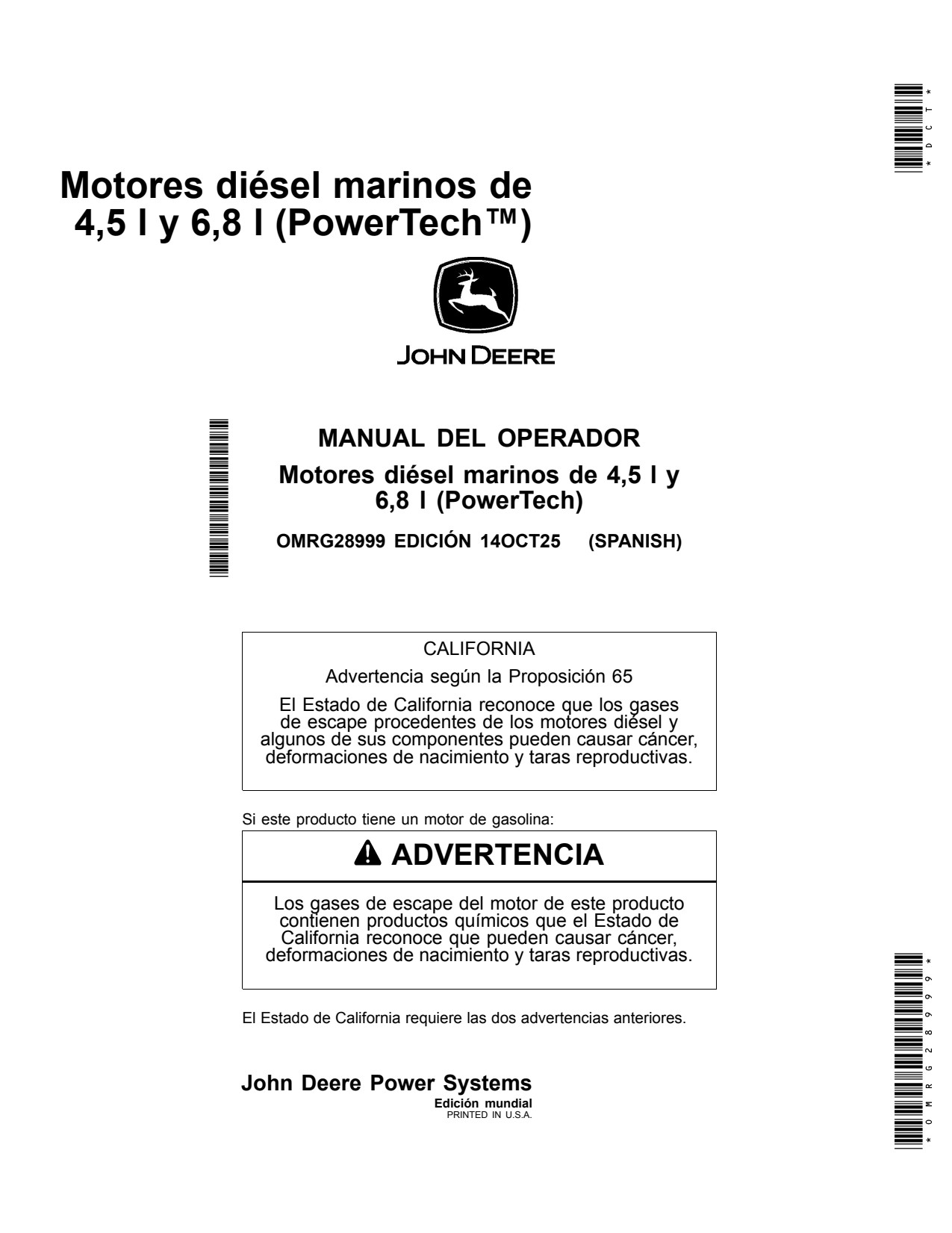 John Deere 4.5L 4045 6.8L 6068 Marine Diesel Engine Operator Manual OMRG28999 ES 1 John Deere 4.5L 4045 6.8L 6068 Marine Diesel Engine Operator Manual OMRG28999 ES
