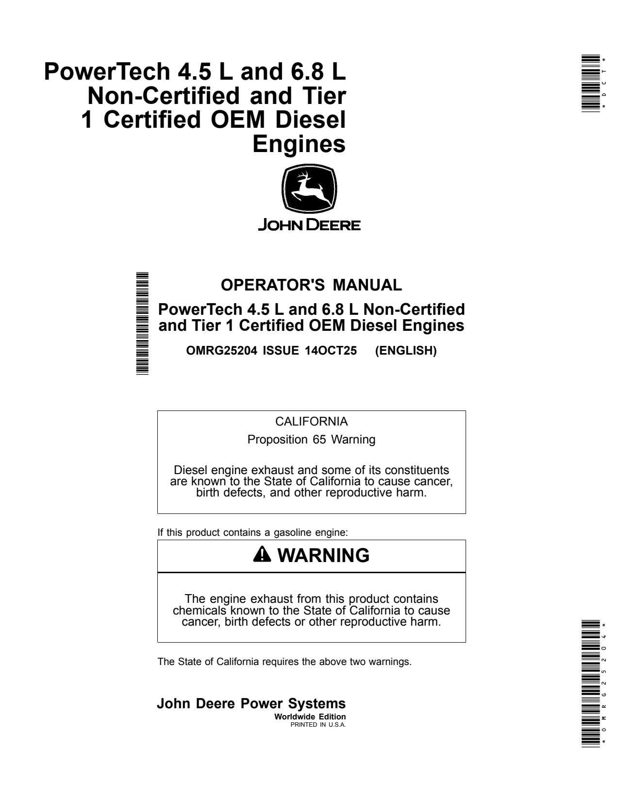 John Deere 4.5L 4045 6.8L 6068 OEM Diesel Engine Operator Manual OMRG25204 1 John Deere 4.5L 4045 6.8L 6068 OEM Diesel Engine Operator Manual OMRG25204