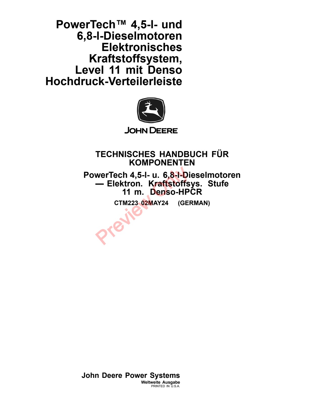 John Deere 4.5L 6.8L 4045 6068 Diesel Engine Component Technical Manual CTM223 DE 1 John Deere 4.5L 6.8L 4045 6068 Diesel Engine Component Technical Manual CTM223 DE