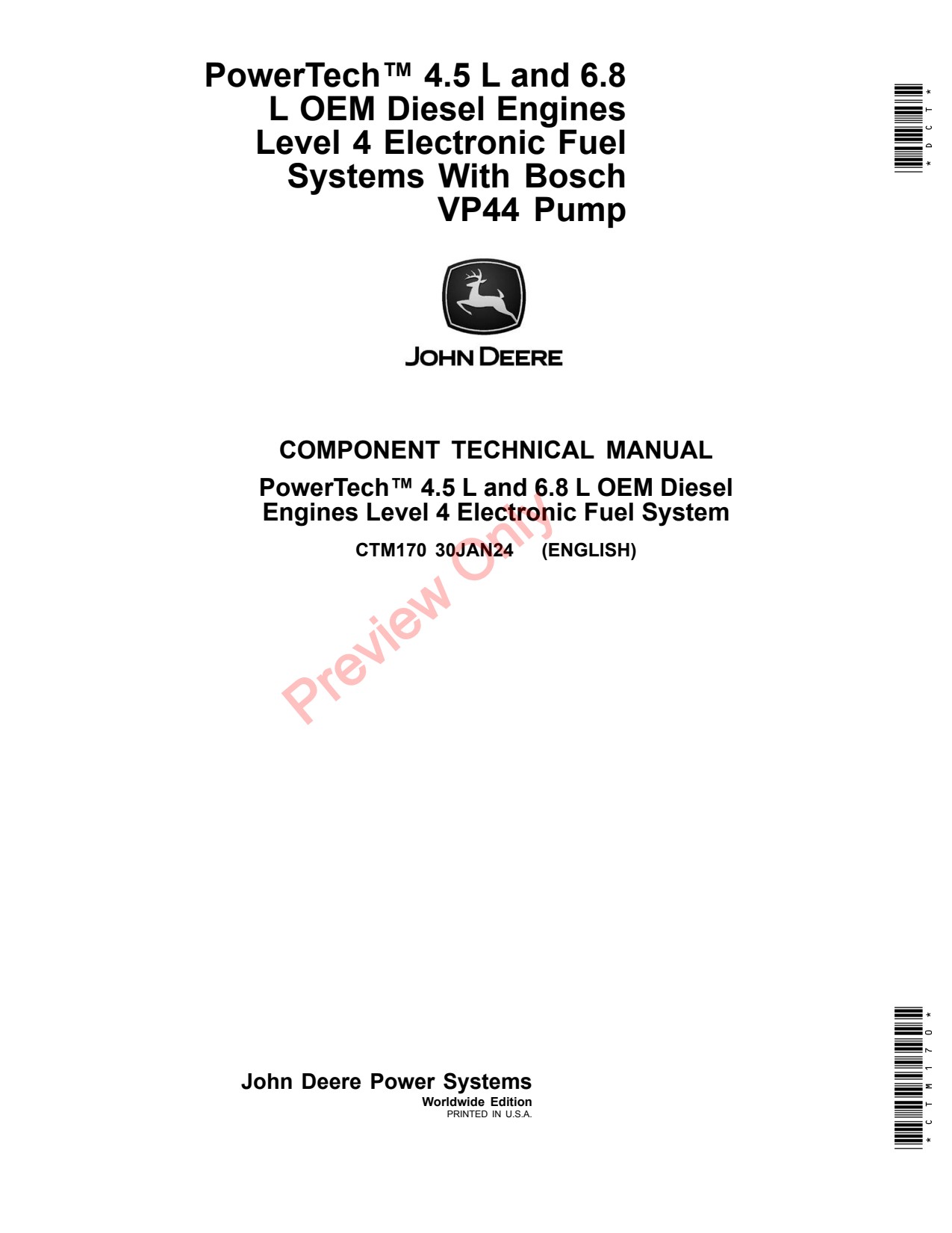 John Deere 4.5L 6.8L VP44 OEM Diesel Engine Component Technical Manual CTM170 1 John Deere 4.5L 6.8L VP44 OEM Diesel Engine Component Technical Manual CTM170