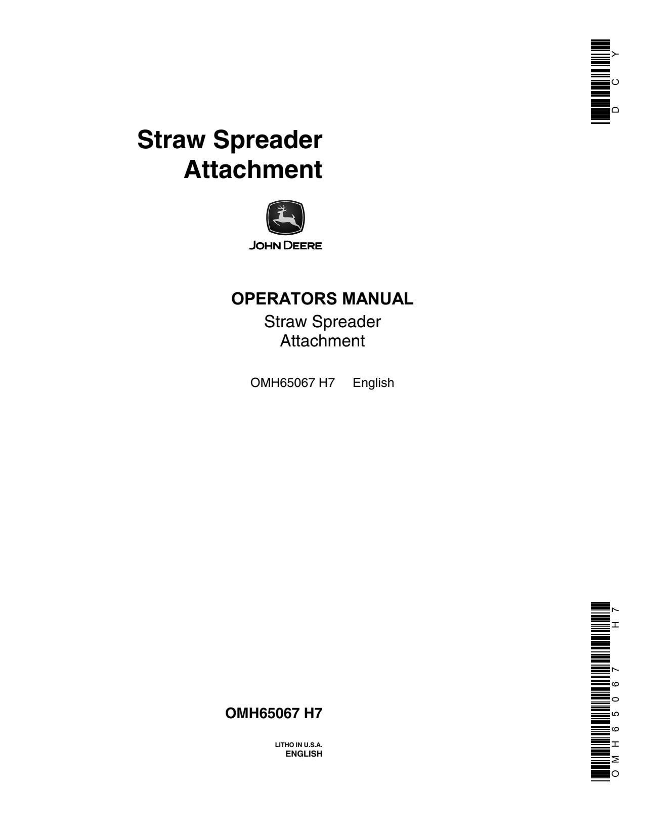 John Deere 40 42 45 to 65 95LL 96 Straw Spreader Attachment Operator Manual OMH65067 1 John Deere 40 42 45 to 65 95LL 96 Straw Spreader Attachment Operator Manual OMH65067