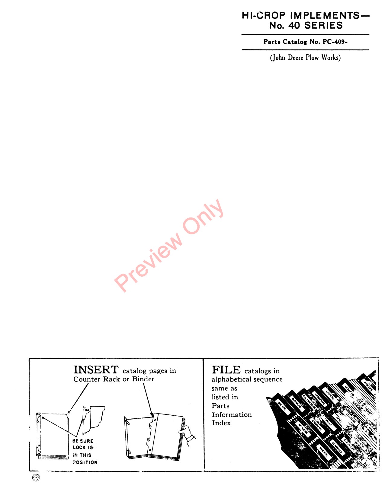 John Deere 40 Series Hi-Crop Implements Parts Catalog PC409 1 John Deere 40 Series Hi-Crop Implements Parts Catalog PC409