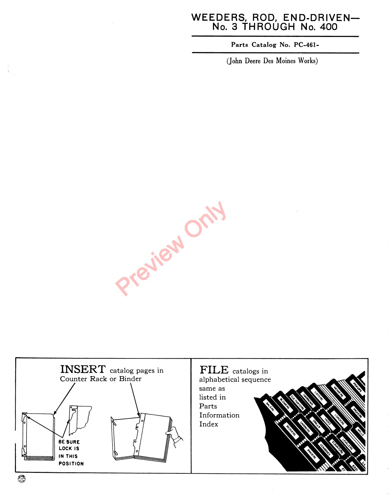John Deere 400 End-driven Rod Weeder Parts Catalog PC461 1 John Deere 400 End-driven Rod Weeder Parts Catalog PC461
