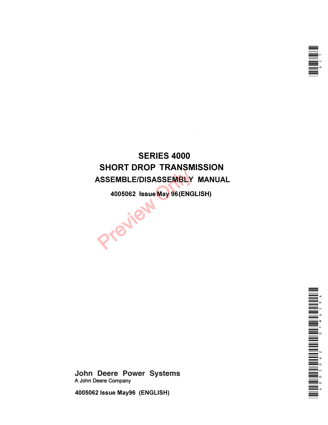 John Deere 4000 Power Shift Transmission Technical Manual 4005062 1 John Deere 4000 Power Shift Transmission Technical Manual 4005062