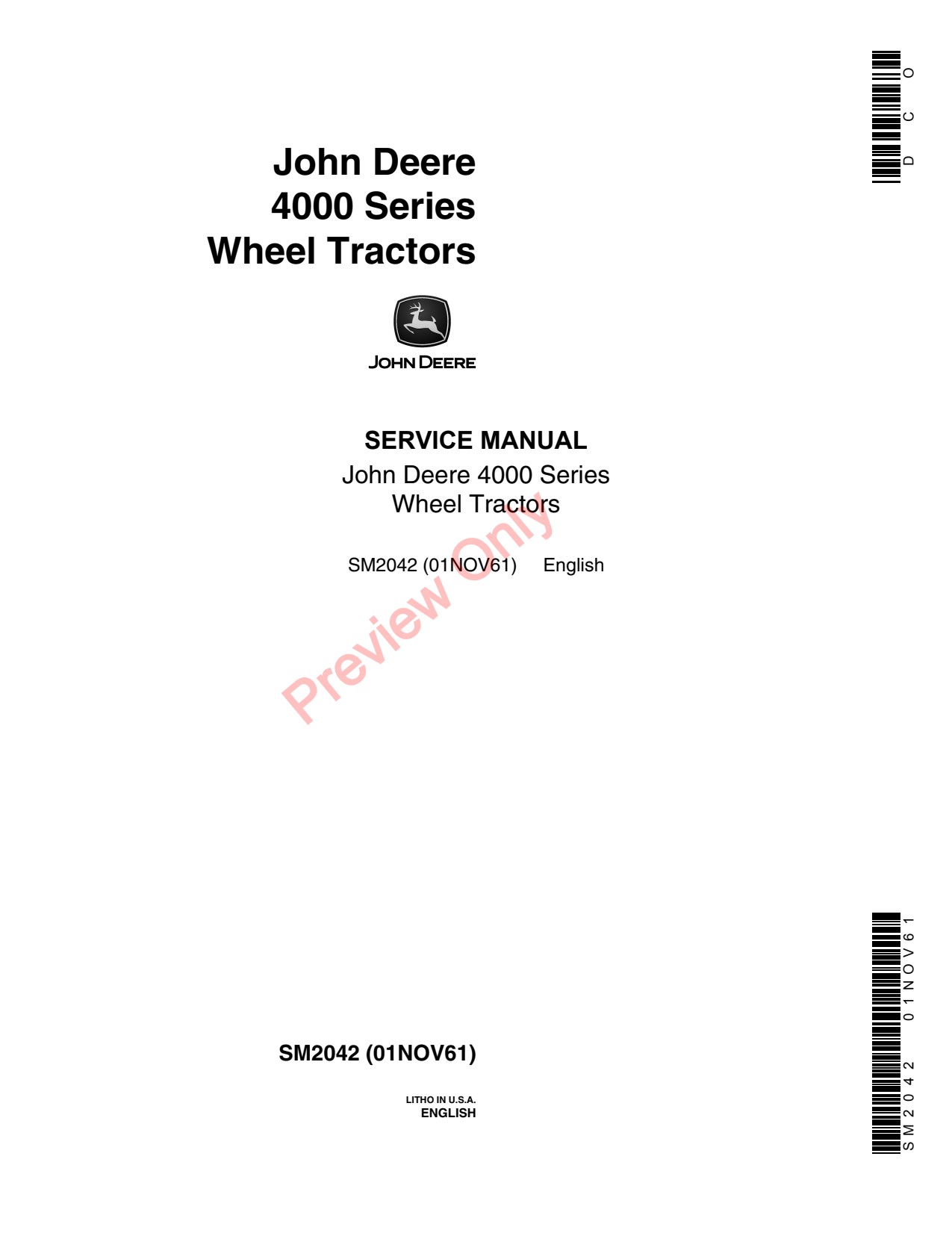 John Deere 4010 4000 Wheel Tractor Service Manual SM2042