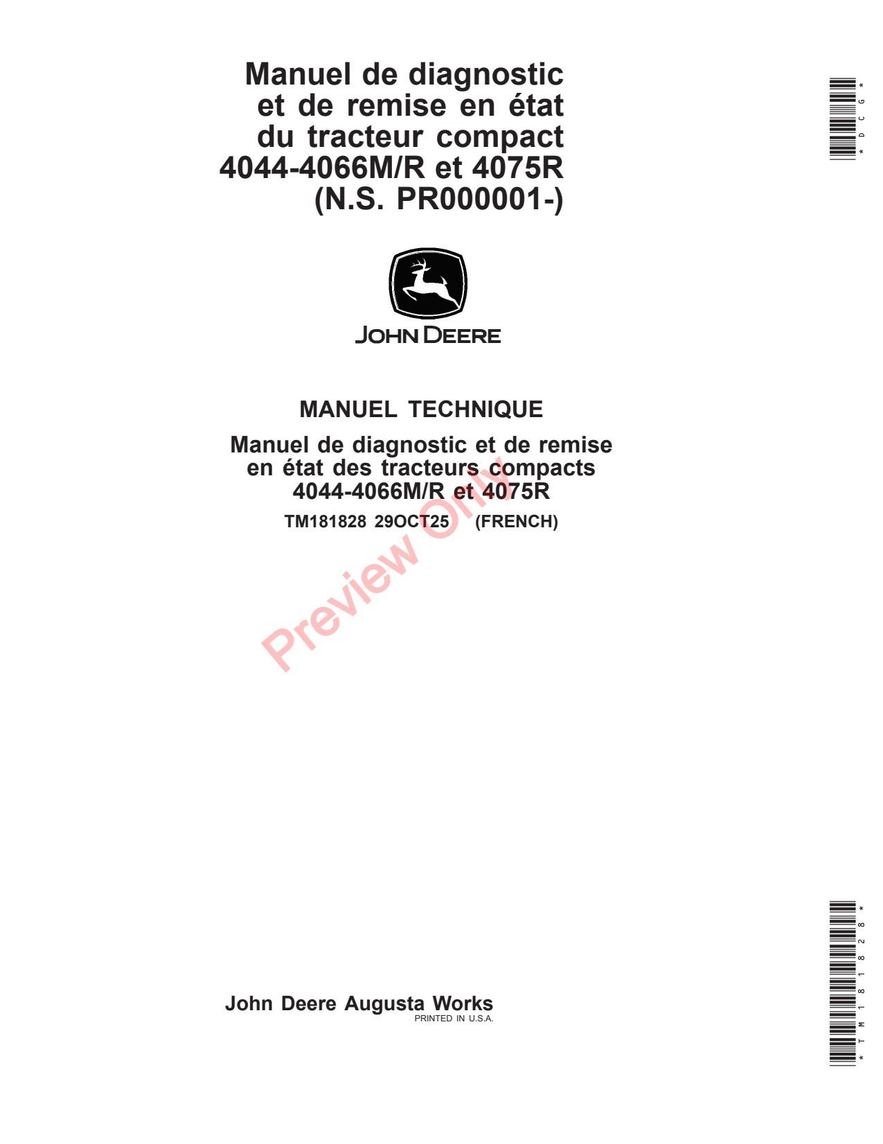 John Deere 4044M 4044R 4052M 4052R 4066M 4066R 4075R 4044 Compact Tractor Diagnostic Technical Manual TM181828 FR 1 John Deere 4044M 4044R 4052M 4052R 4066M 4066R 4075R 4044 Compact Tractor Diagnostic Technical Manual TM181828 FR