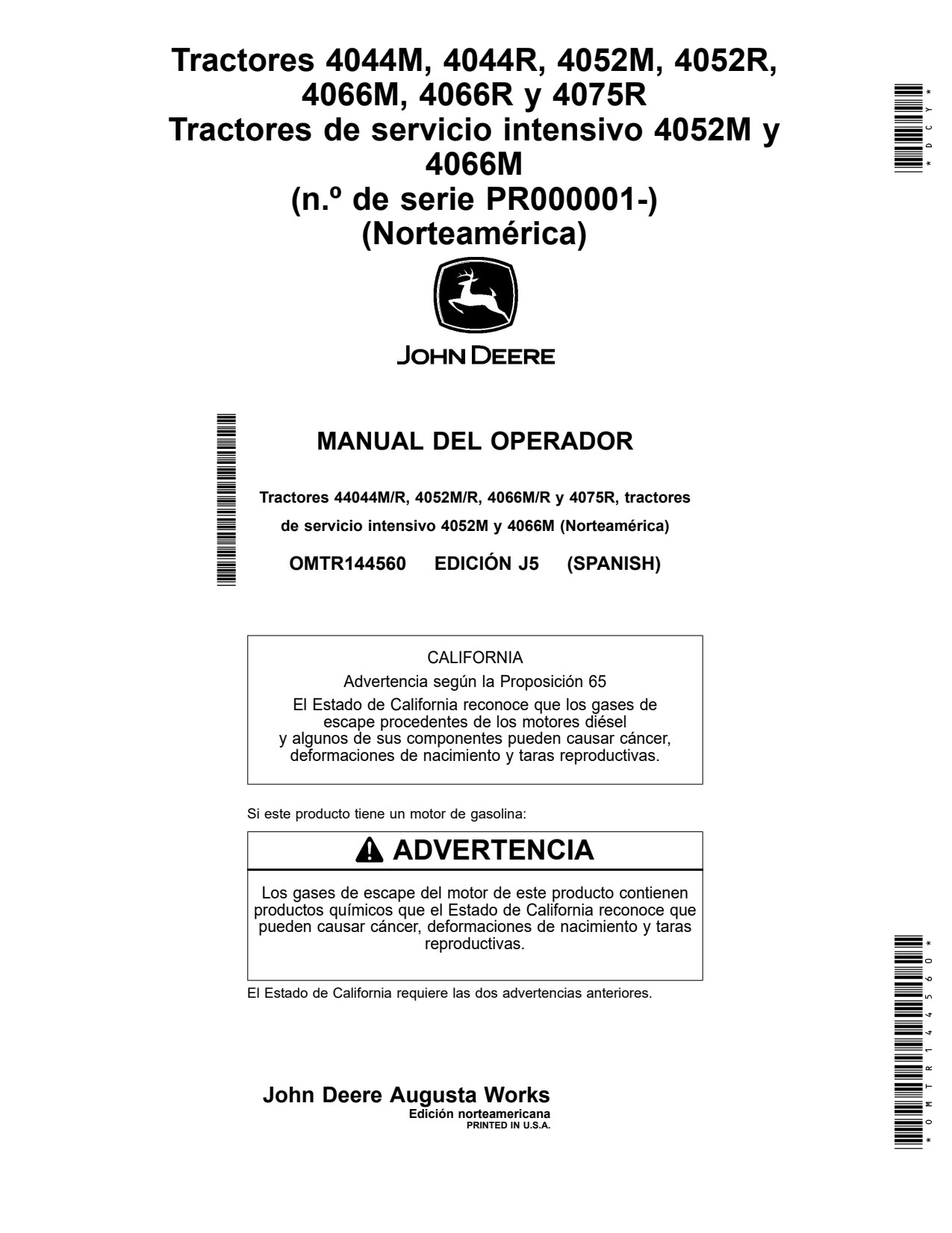 John Deere 4044M 4044R 4052M 4052R 4066M 4066R 4075R Heavy Duty Tractor Operator Manual OMTR144560 ES 1 John Deere 4044M 4044R 4052M 4052R 4066M 4066R 4075R Heavy Duty Tractor Operator Manual OMTR144560 ES