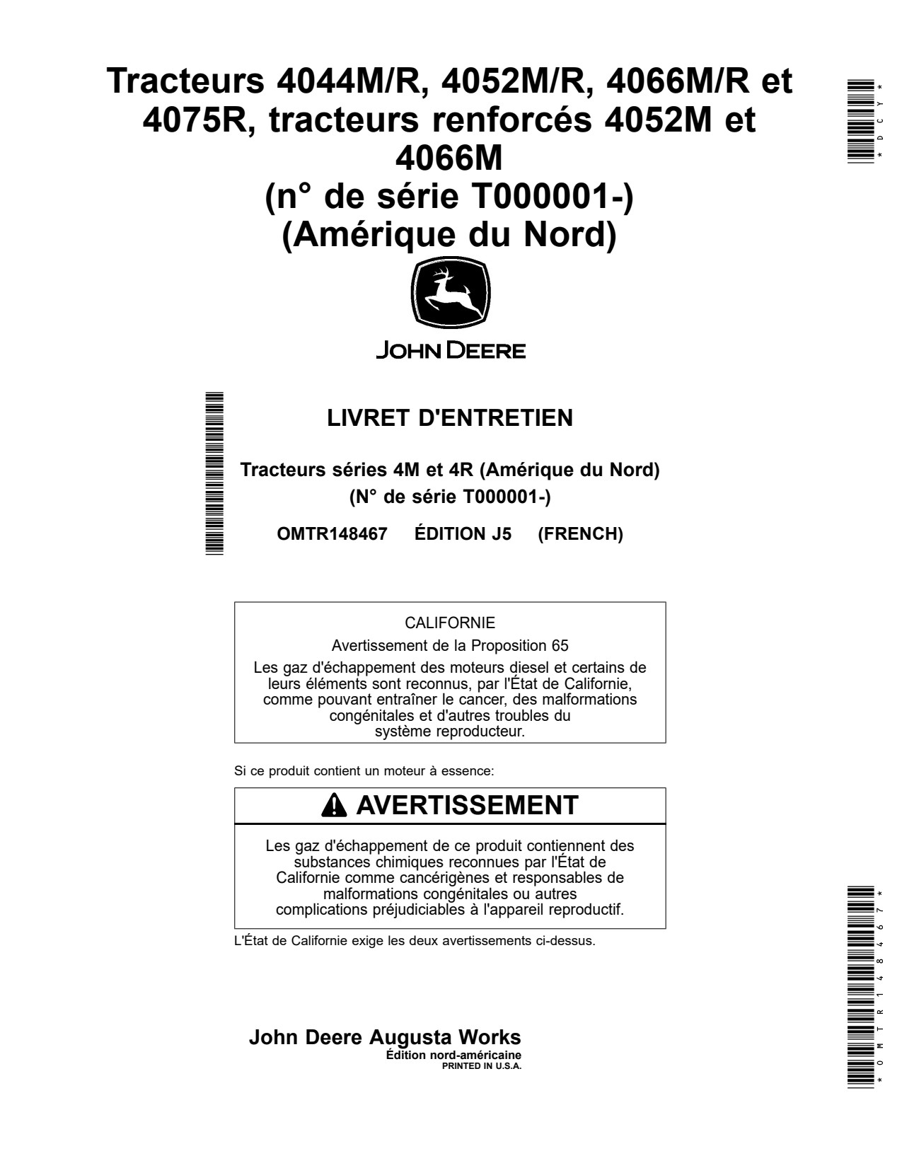 John Deere 4044M 4044R 4066M 4066R 4075R 4052M 4052R Heavy Duty Tractor Operator Manual OMTR148467 FR 1 John Deere 4044M 4044R 4066M 4066R 4075R 4052M 4052R Heavy Duty Tractor Operator Manual OMTR148467 FR