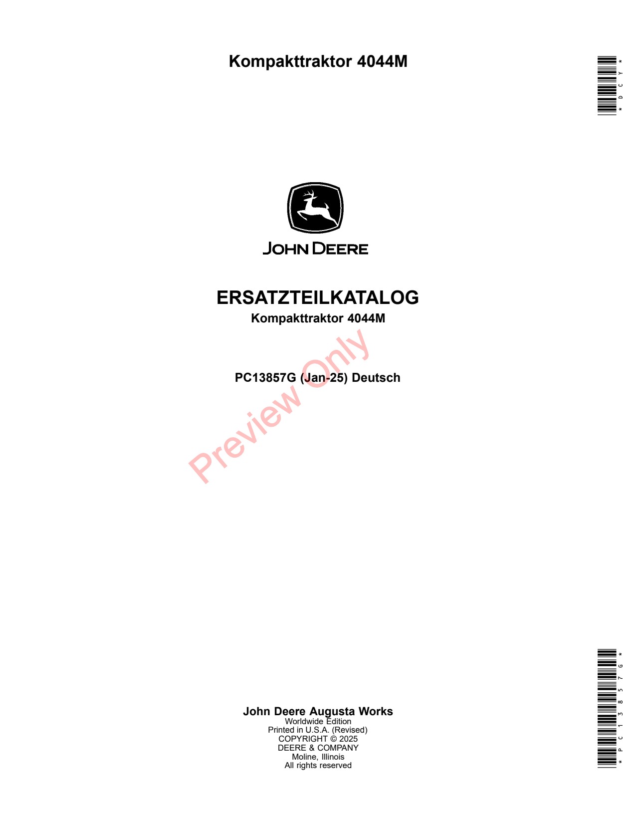 John Deere 4044M Compact Utility Tractor Parts Catalog PC13857G DE 1 John Deere 4044M Compact Utility Tractor Parts Catalog PC13857G DE