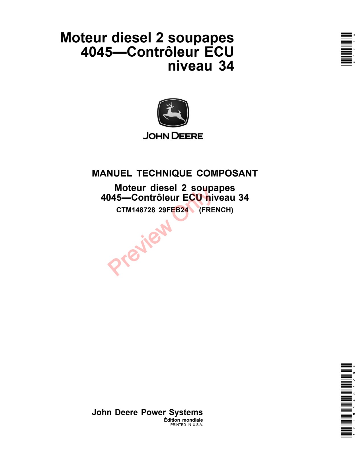 John Deere 4045 34 Valve Diesel Engine Component Technical Manual CTM148728 FR 1 John Deere 4045 34 Valve Diesel Engine Component Technical Manual CTM148728 FR