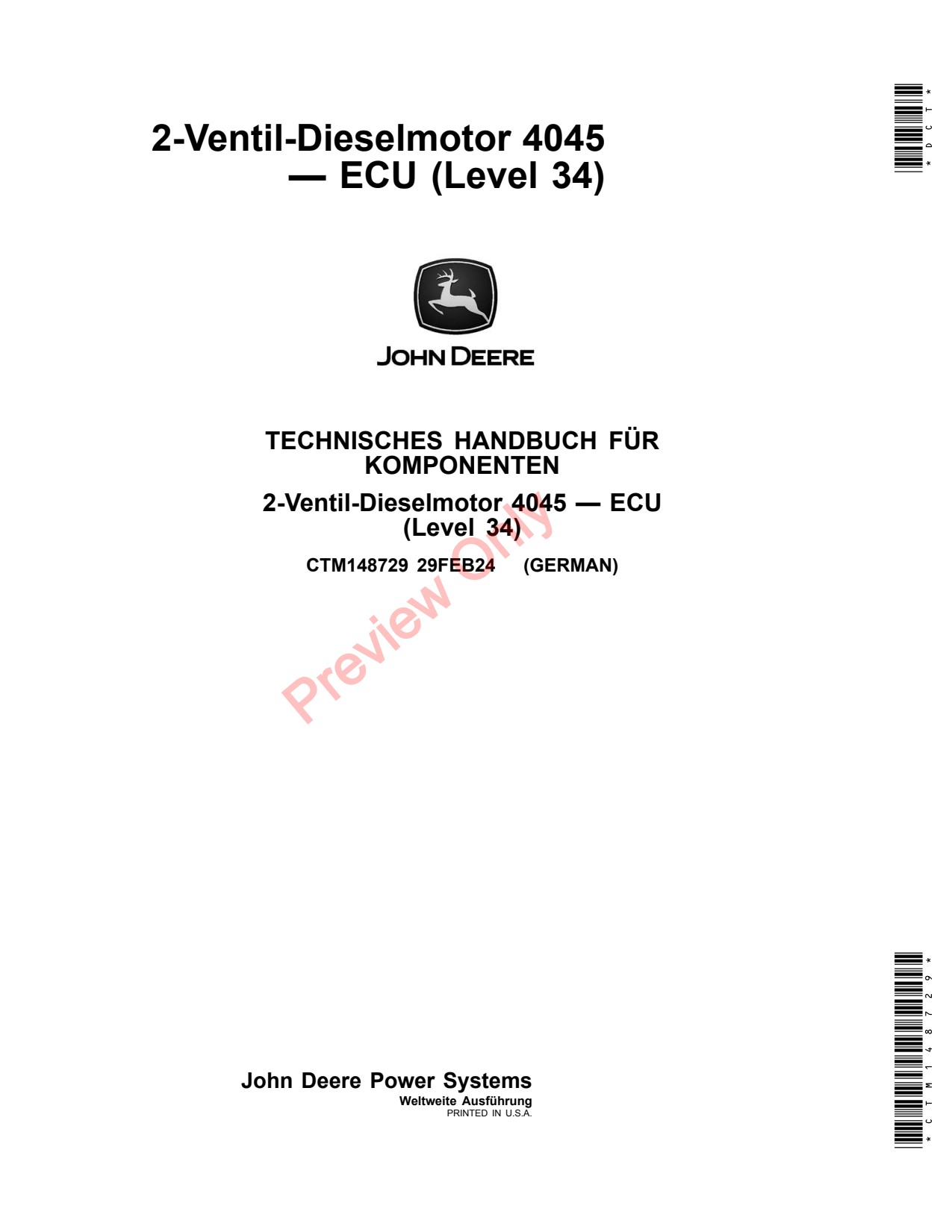 John Deere 4045 34 Valve Diesel Engine Component Technical Manual CTM148729 DE 1 John Deere 4045 34 Valve Diesel Engine Component Technical Manual CTM148729 DE