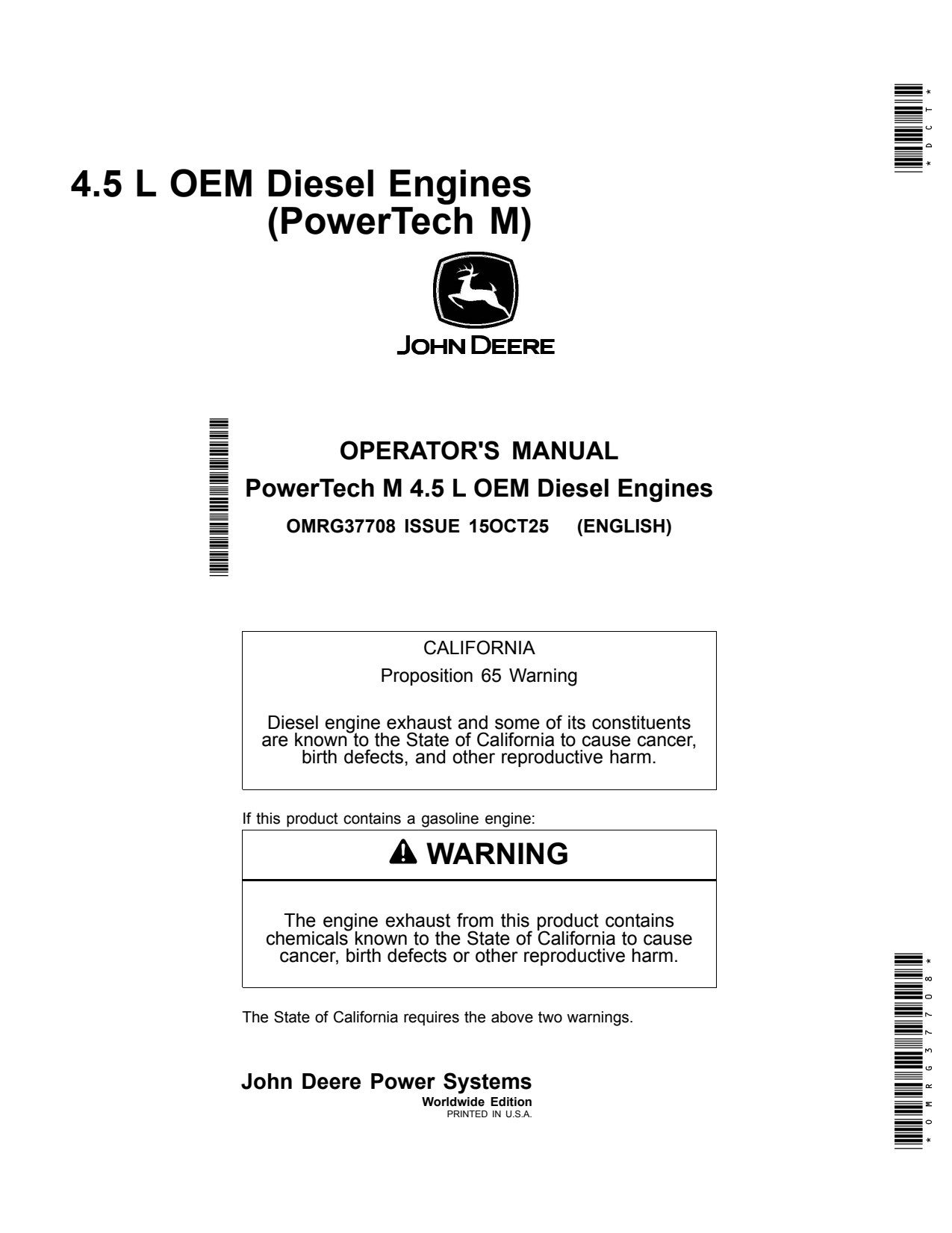 John Deere 4045 4.5L 4045HF280 4045HFG80 4045HFG81 4045TF280 4045TF281 4045TF290 4045TFG80 OEM Diesel Engine Operator Manual OMRG37708 1 John Deere 4045 4.5L 4045HF280 4045HFG80 4045HFG81 4045TF280 4045TF281 4045TF290 4045TFG80 OEM Diesel Engine Operator Manual OMRG37708