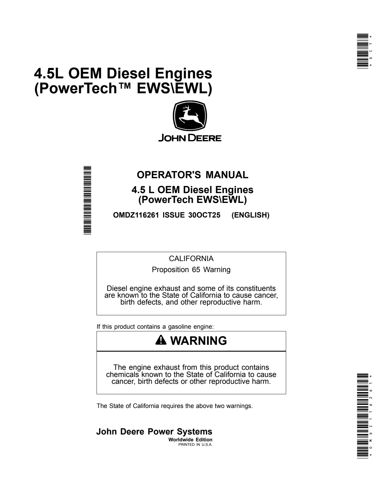 John Deere 4045 4.5L 4045HG551 4045WG402 4045WG501 OEM Diesel Engine Operator Manual OMDZ116261 1 John Deere 4045 4.5L 4045HG551 4045WG402 4045WG501 OEM Diesel Engine Operator Manual OMDZ116261