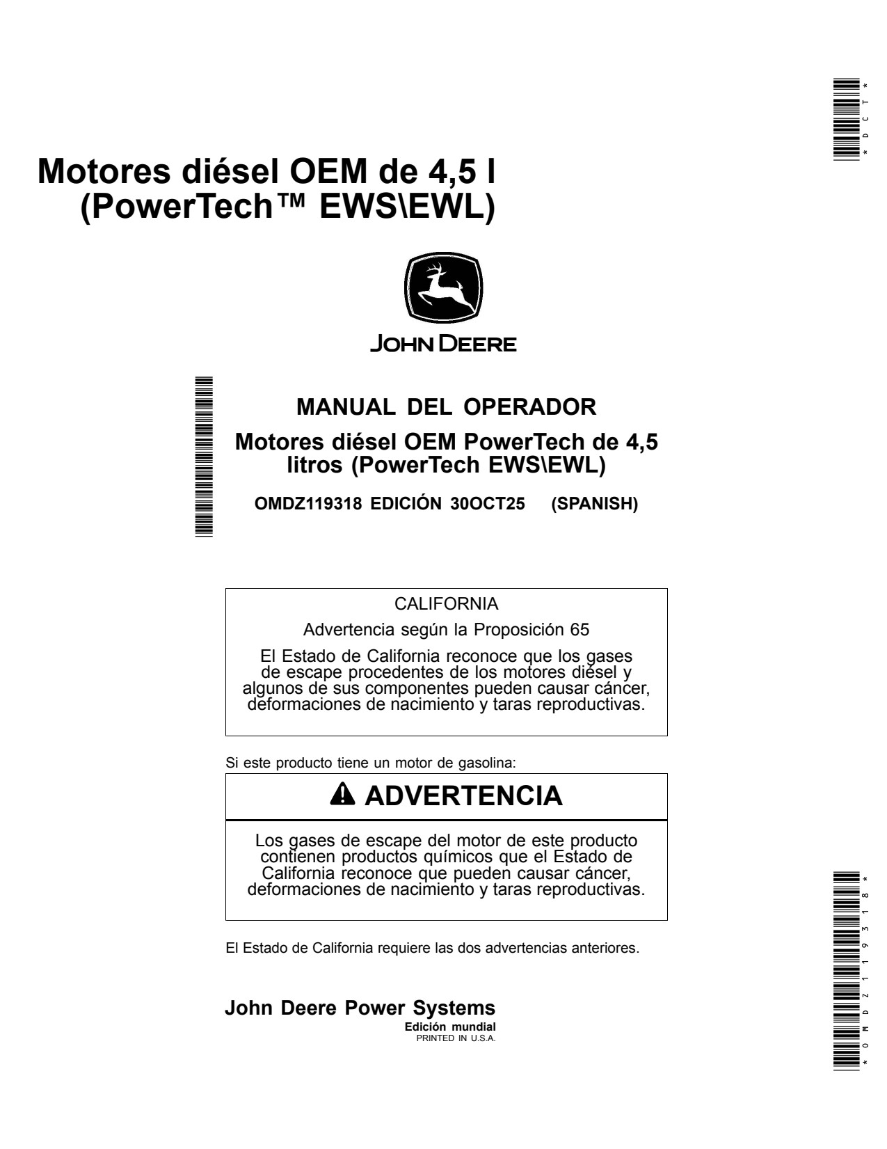 John Deere 4045 4.5L 4045HG551 4045WG402 4045WG501 OEM Diesel Engine Operator Manual OMDZ119318 ES 1 John Deere 4045 4.5L 4045HG551 4045WG402 4045WG501 OEM Diesel Engine Operator Manual OMDZ119318 ES