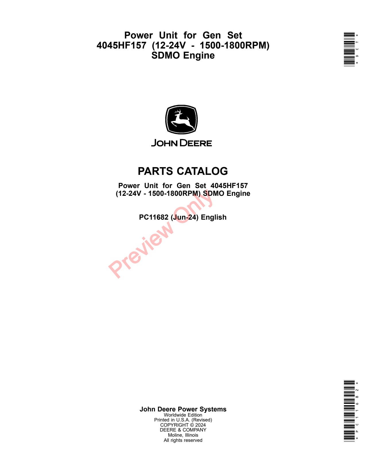 John Deere 4045HF157 12 -24V 1500 -1800RPM SDMO Engine Parts Catalog PC11682 1 John Deere 4045HF157 12 -24V 1500 -1800RPM SDMO Engine Parts Catalog PC11682