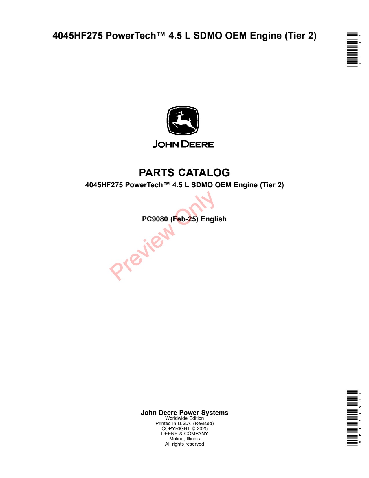 John Deere 4045HF275 SDMO OEM Engine Parts Catalog PC9080 1 John Deere 4045HF275 SDMO OEM Engine Parts Catalog PC9080