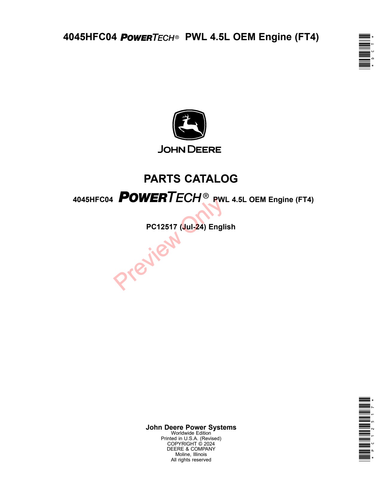 John Deere 4045HFC04 5L FT4 OEM Engine Parts Catalog PC12517 1 John Deere 4045HFC04 5L FT4 OEM Engine Parts Catalog PC12517