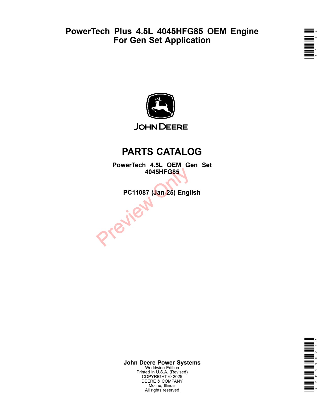 John Deere 4045HFG85 5L OEM Engine Parts Catalog PC11087 1 John Deere 4045HFG85 5L OEM Engine Parts Catalog PC11087