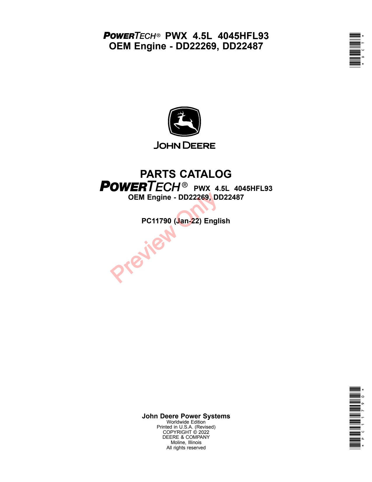 John Deere 4045HFL93 5L DD22269 DD22487 OEM Engine Parts Catalog PC11790 1 John Deere 4045HFL93 5L DD22269 DD22487 OEM Engine Parts Catalog PC11790