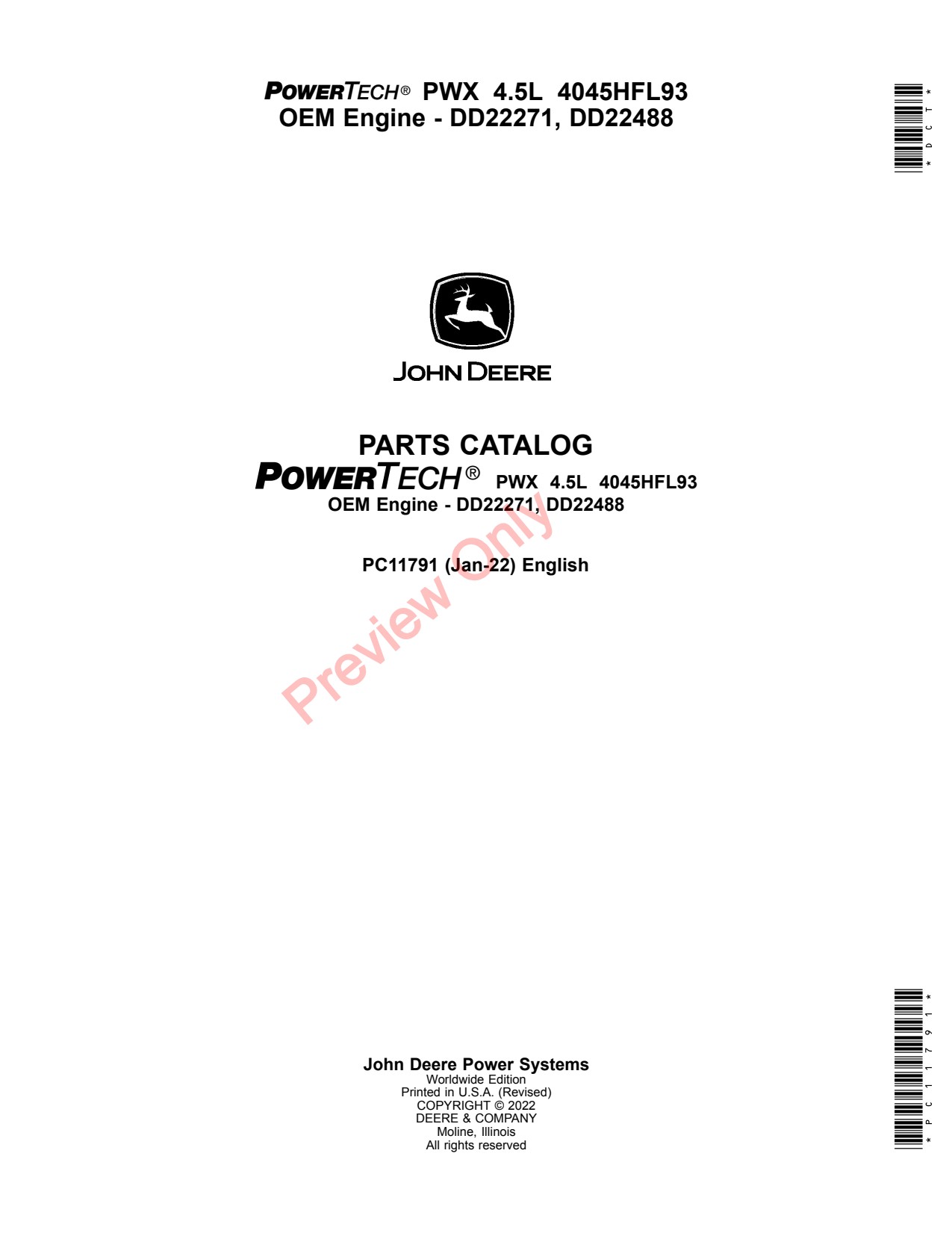 John Deere 4045HFL93 5L DD22271 DD22488 OEM Engine Parts Catalog PC11791 1 John Deere 4045HFL93 5L DD22271 DD22488 OEM Engine Parts Catalog PC11791