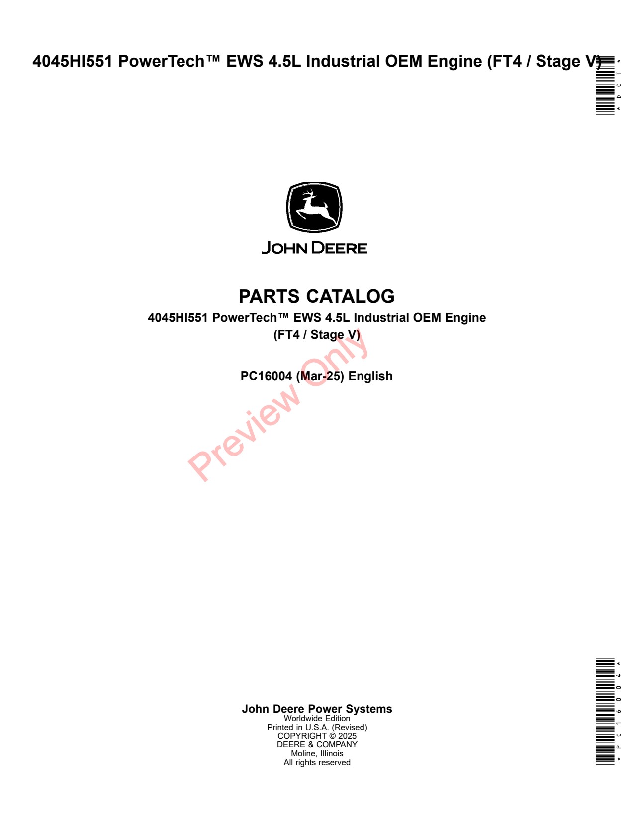 John Deere 4045HI551 5L FT4 Industrial OEM Engine Parts Catalog PC16004 1 John Deere 4045HI551 5L FT4 Industrial OEM Engine Parts Catalog PC16004