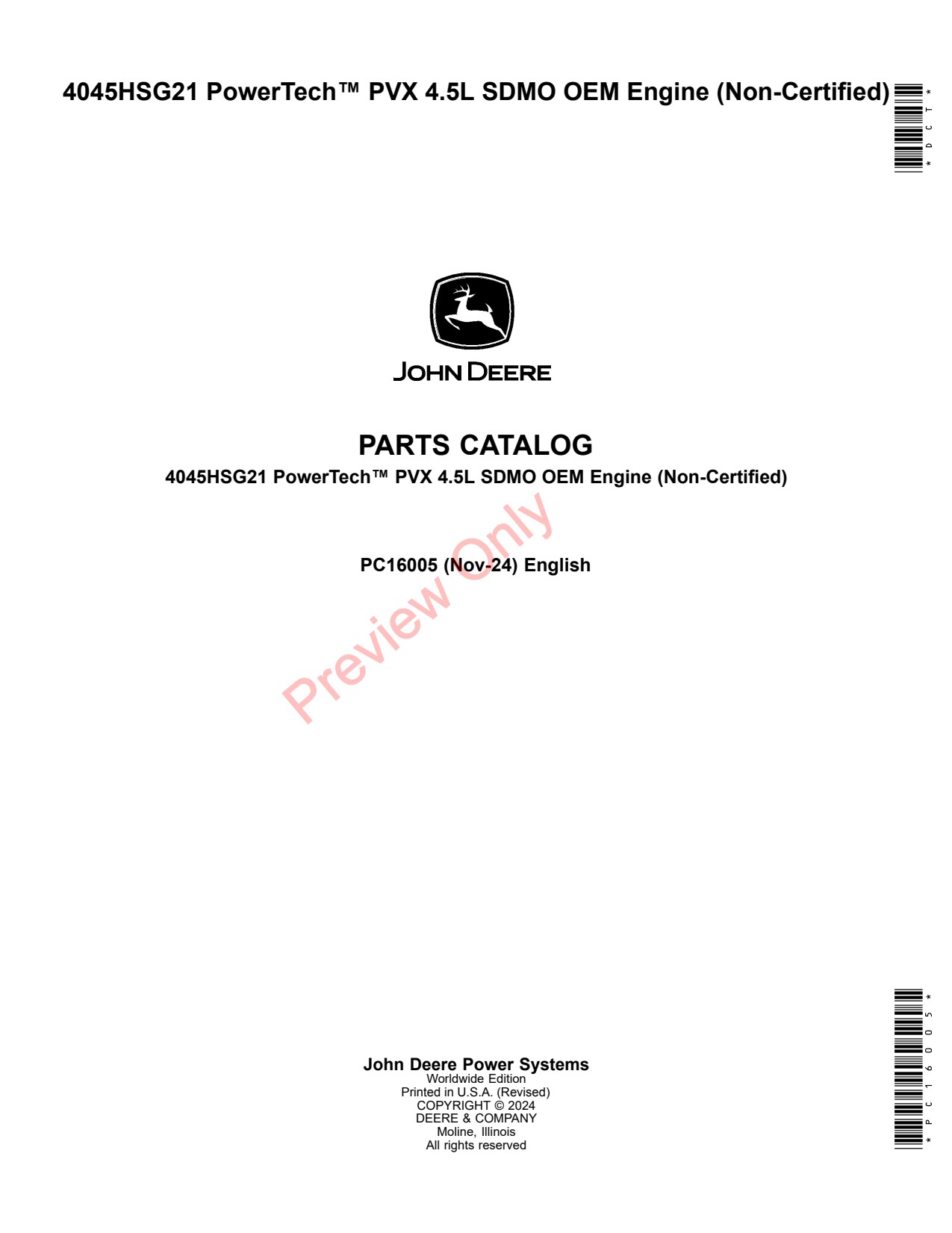 John Deere 4045HSG21 5L SDMO OEM Engine Parts Catalog PC16005 1 John Deere 4045HSG21 5L SDMO OEM Engine Parts Catalog PC16005