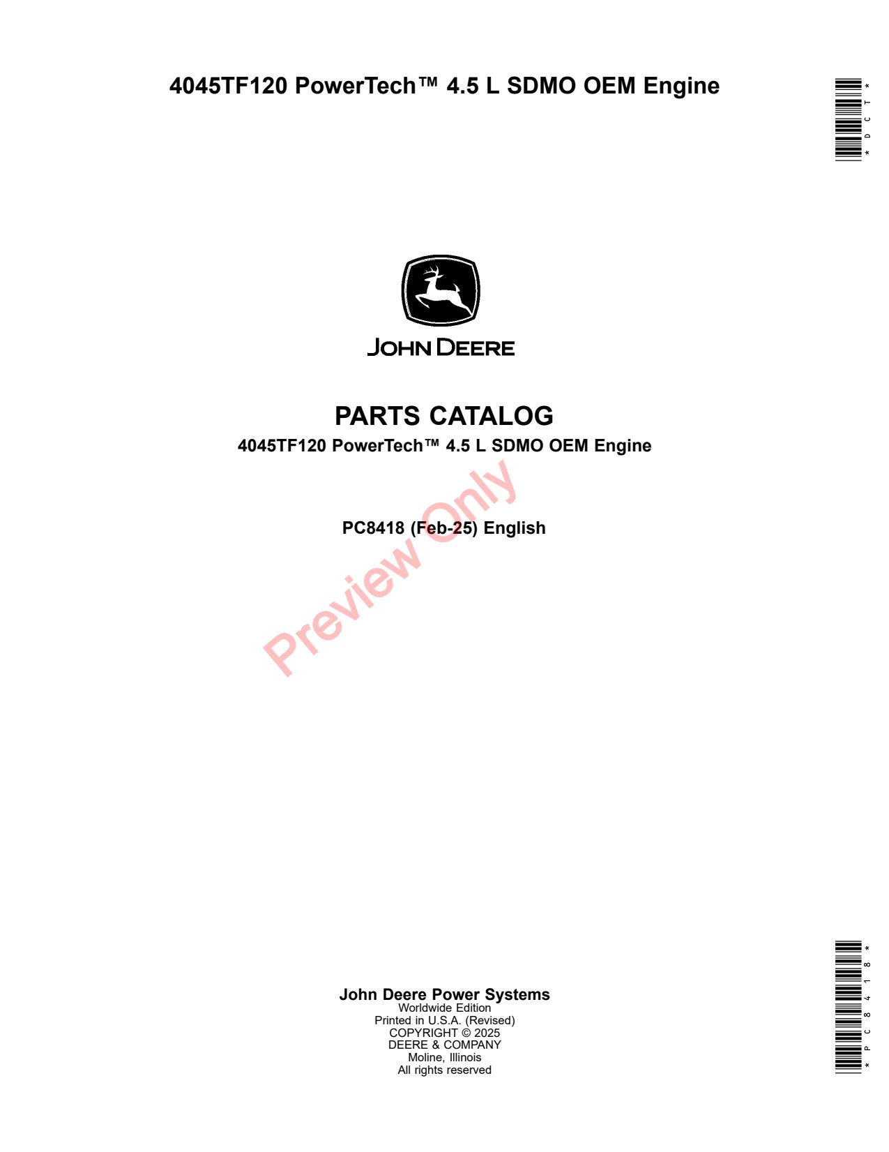 John Deere 4045TF120 SDMO OEM Engine Parts Catalog PC8418 1 John Deere 4045TF120 SDMO OEM Engine Parts Catalog PC8418
