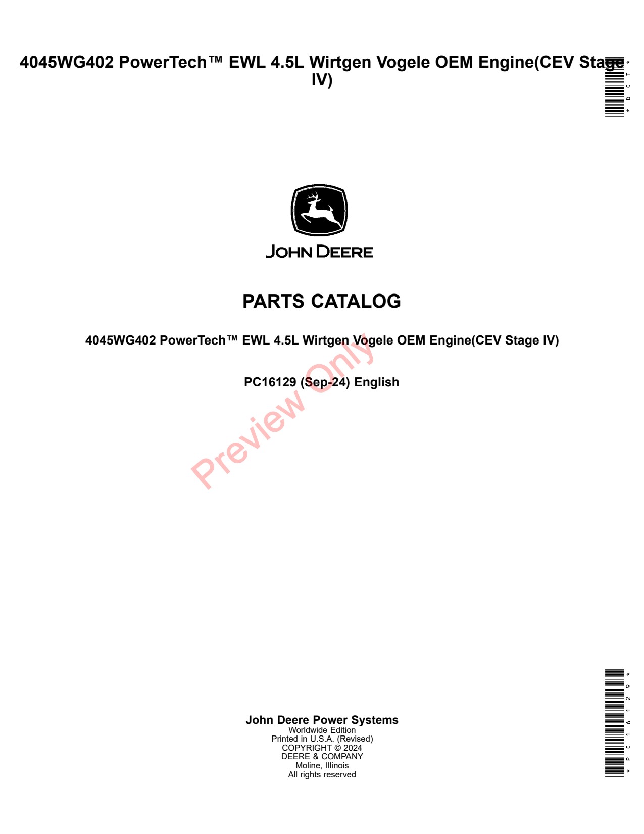 John Deere 4045WG402 Vogele OEM Engine Parts Catalog PC16129 1 John Deere 4045WG402 Vogele OEM Engine Parts Catalog PC16129