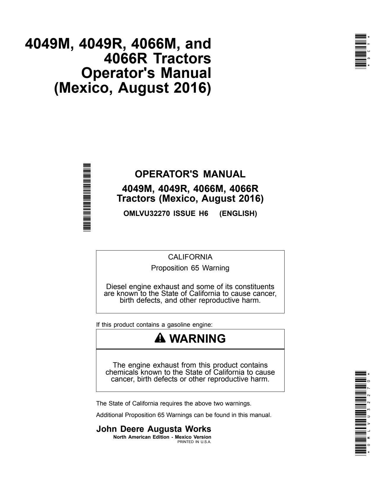 John Deere 4049M 4049R 4066M 4066R Tractor Operator Manual OMLVU32270 1 John Deere 4049M 4049R 4066M 4066R Tractor Operator Manual OMLVU32270