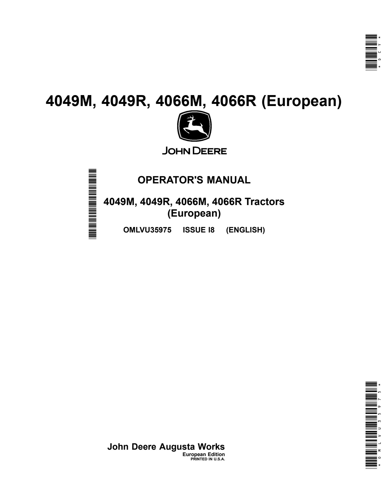 John Deere 4049R 4066M 4066R 4049M Tractor Operator Manual OMLVU35975 1 John Deere 4049R 4066M 4066R 4049M Tractor Operator Manual OMLVU35975