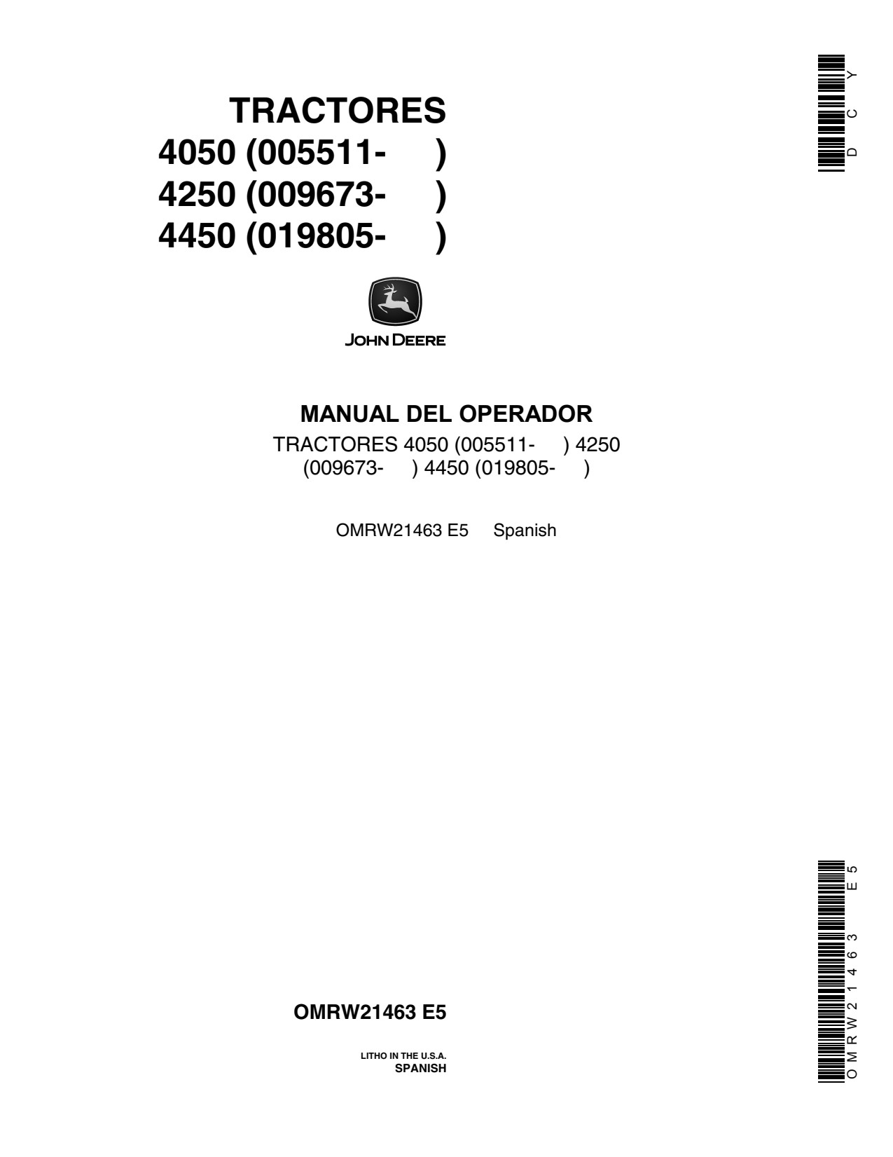 John Deere 4050 to 4450 Tractor Operator Manual OMRW21463 ES 1 John Deere 4050 to 4450 Tractor Operator Manual OMRW21463 ES