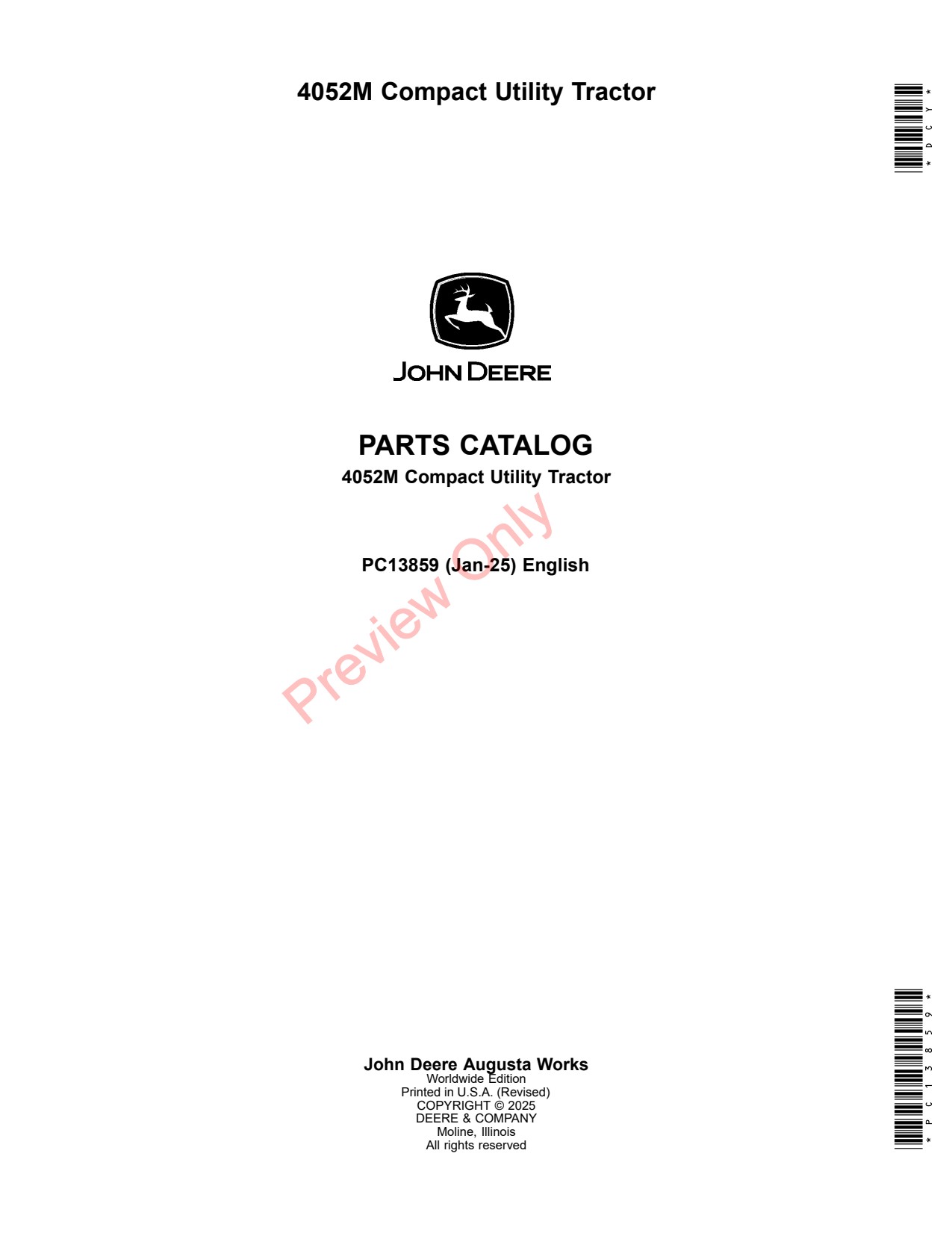 John Deere 4052M Compact Utility Tractor Parts Catalog PC13859 1 John Deere 4052M Compact Utility Tractor Parts Catalog PC13859