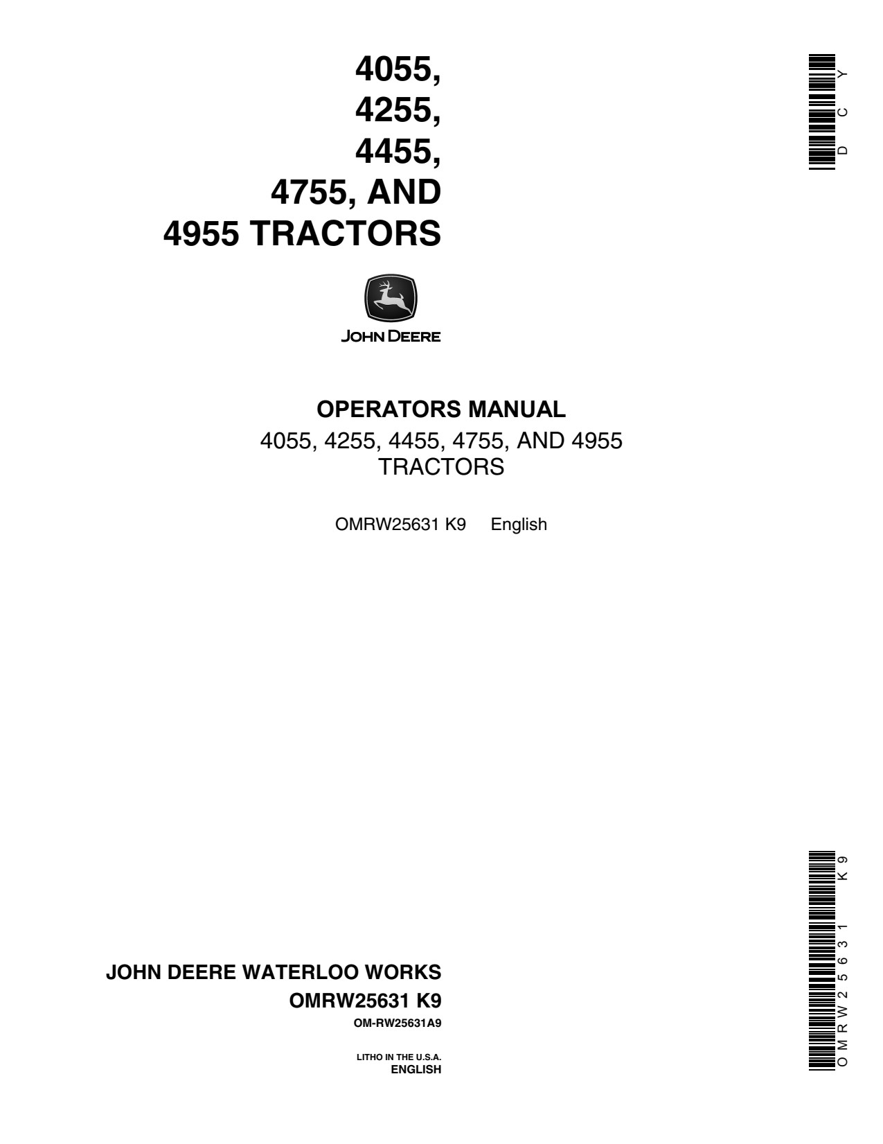 John Deere 4055 to 4455 4755 4955 Tractor Operator Manual OMRW25631 1 John Deere 4055 to 4455 4755 4955 Tractor Operator Manual OMRW25631
