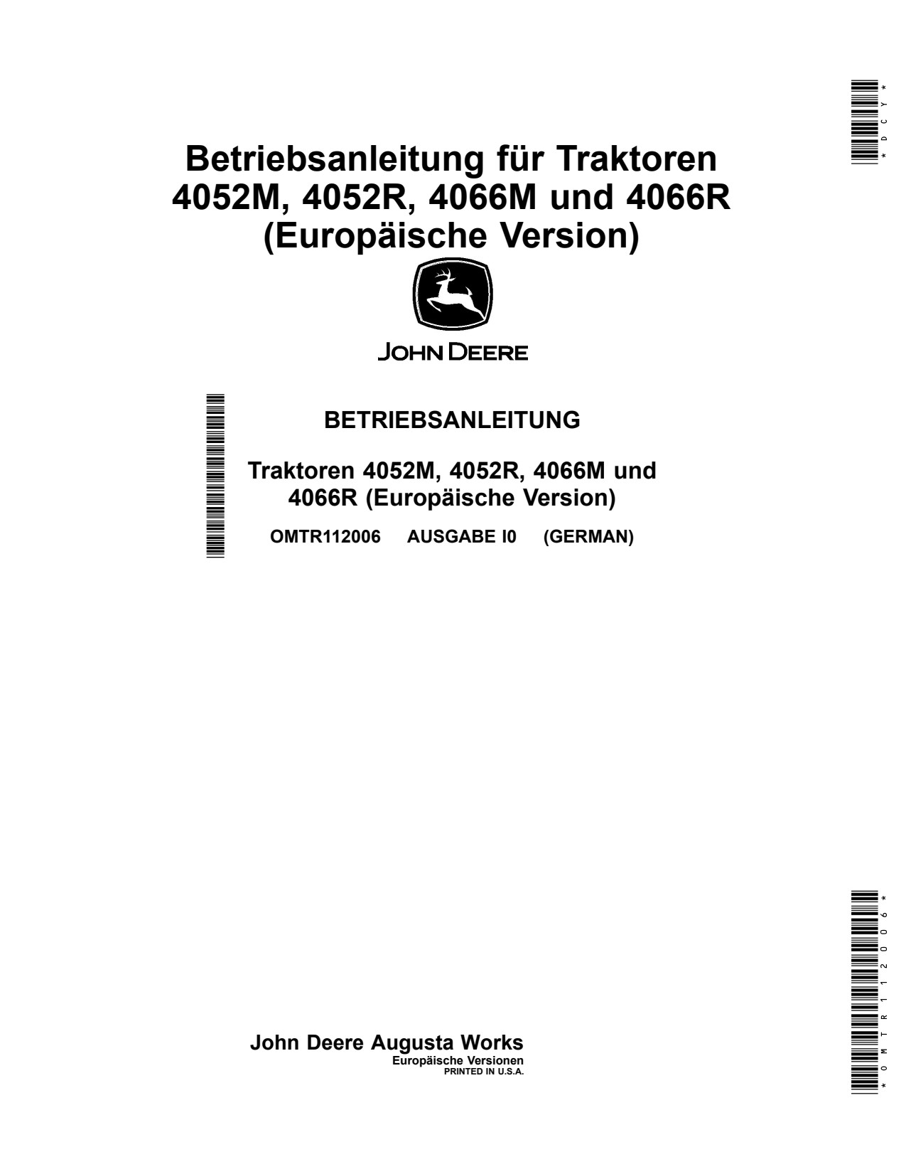 John Deere 4066M 4066R 4052M 4052R Tractor Operator Manual OMTR112006 DE 1 John Deere 4066M 4066R 4052M 4052R Tractor Operator Manual OMTR112006 DE