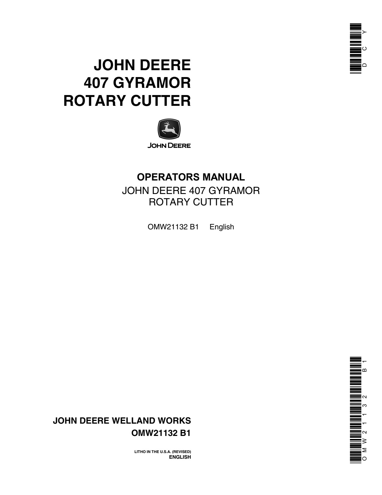John Deere 407 Gyramor Rotary Cutter Operator Manual OMW21132 1 John Deere 407 Gyramor Rotary Cutter Operator Manual OMW21132