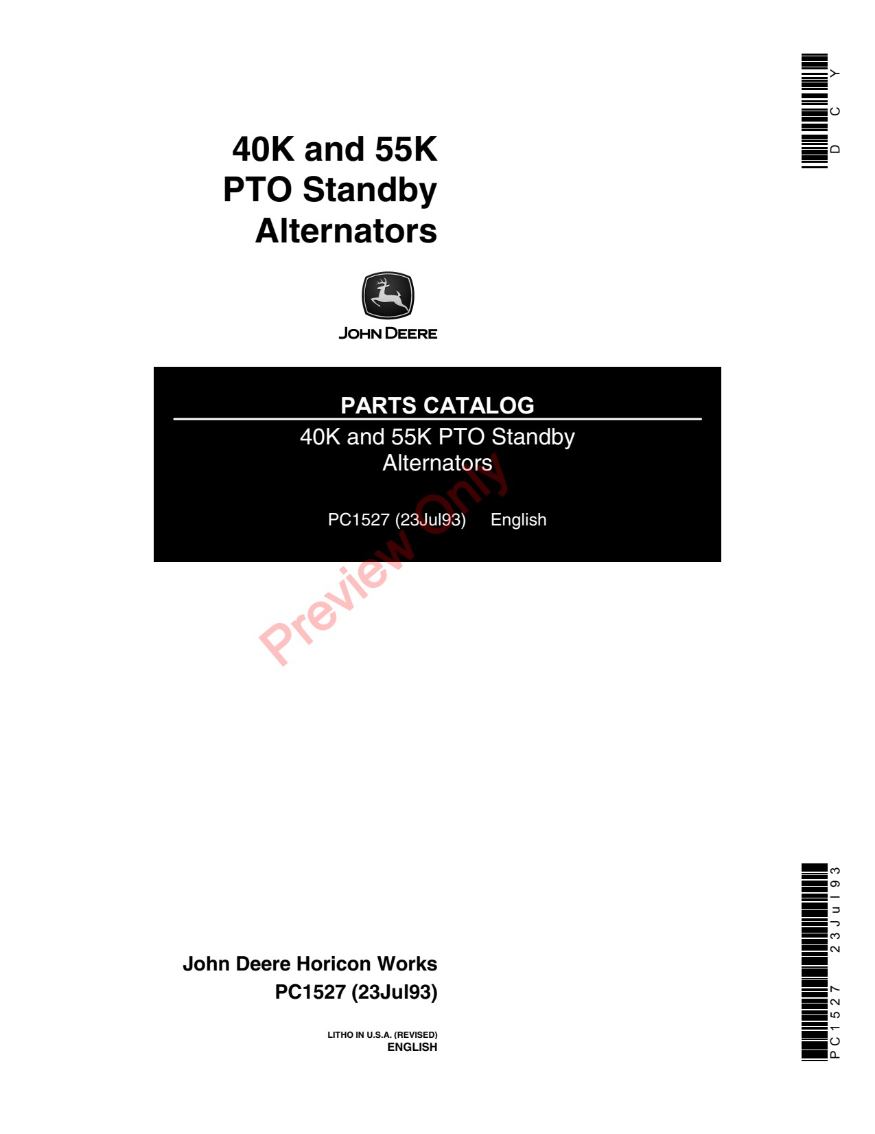 John Deere 40K 55K PTO Standby Alternator Parts Catalog PC1527 1 John Deere 40K 55K PTO Standby Alternator Parts Catalog PC1527